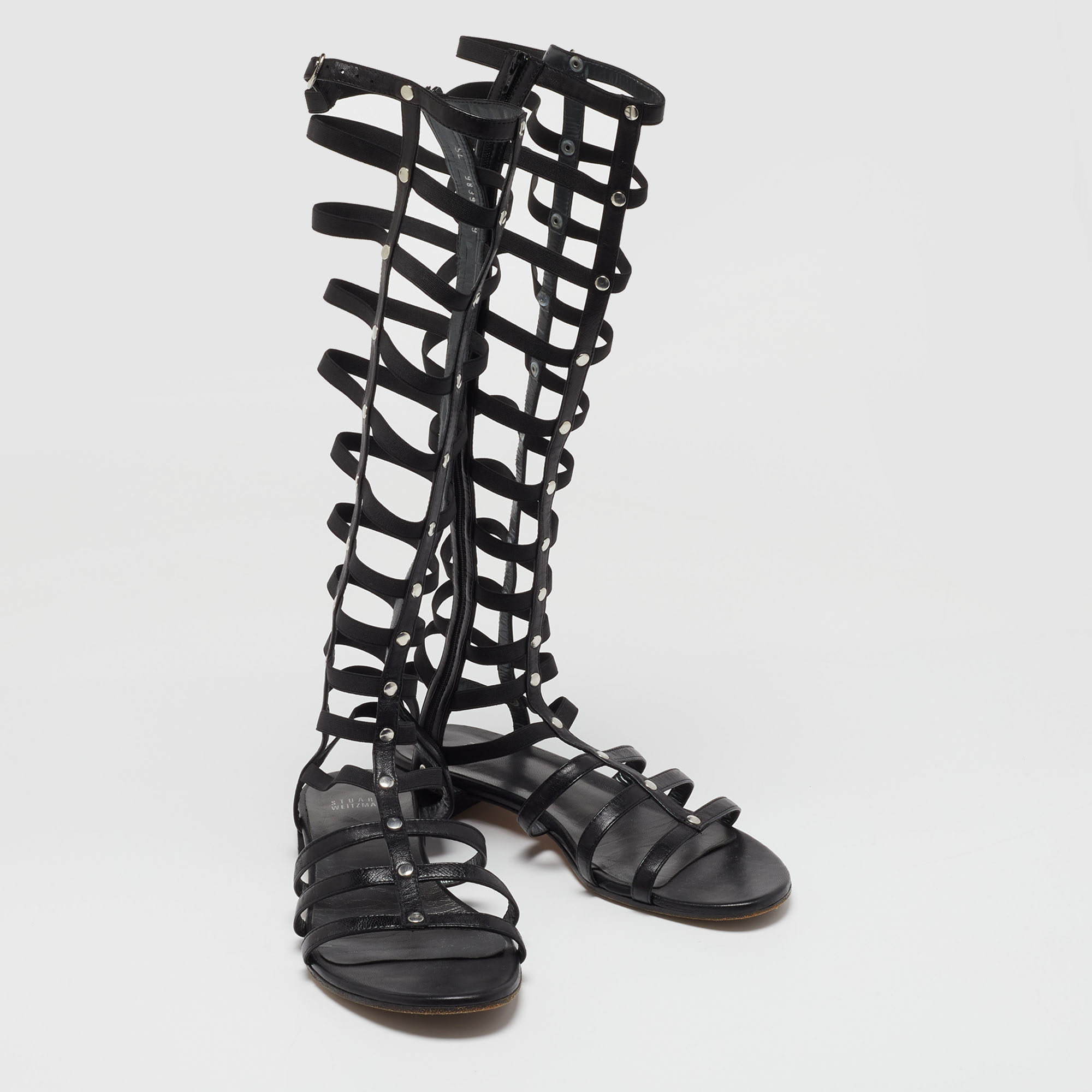 Stuart Weitzman Black Leather Gladiator Sandals Size 39
