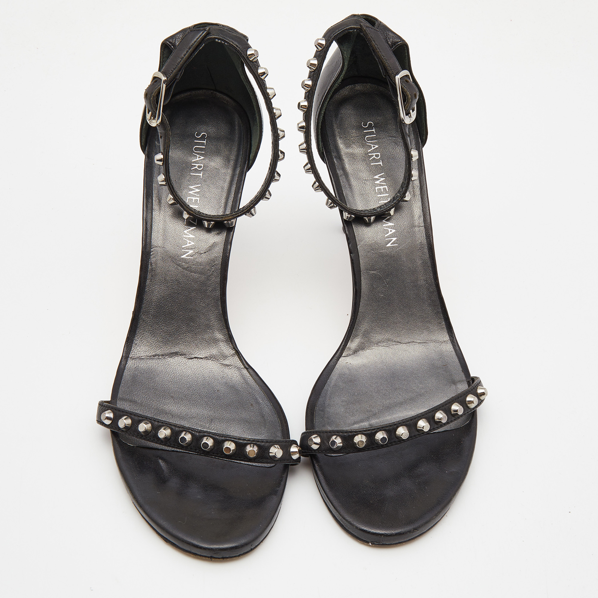 Stuart Weitzman Black Leather Studded Ankle Strap Sandals Size 39