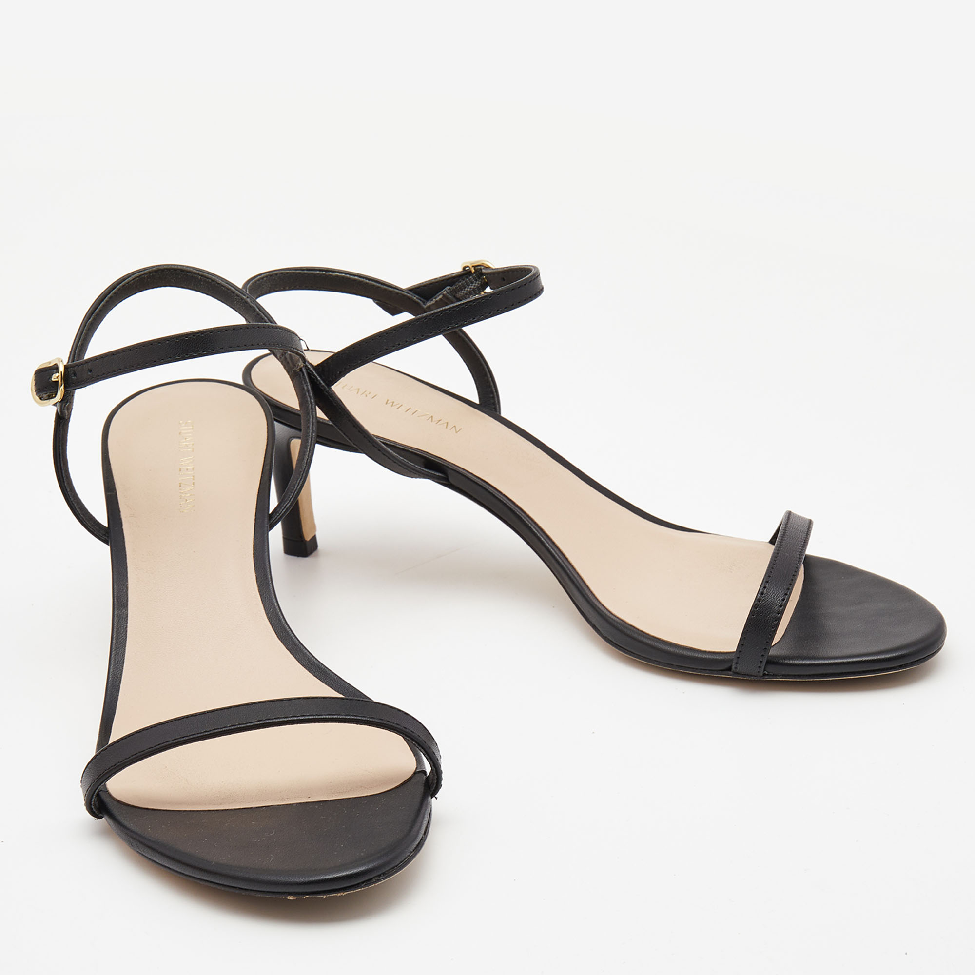 Stuart Weitzman Black Leather Ankle Strap Sandals Size 38.5