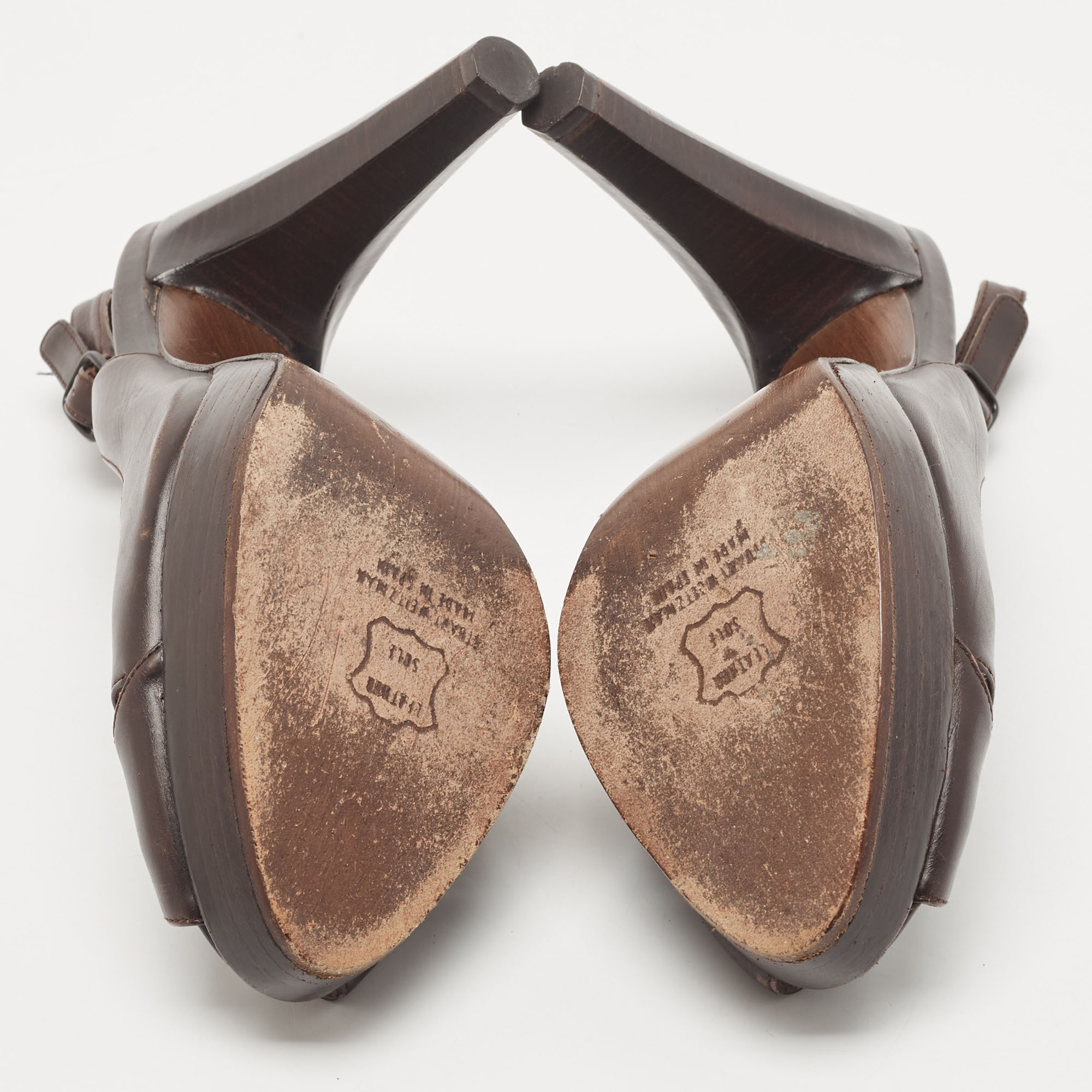 Stuart Weitzman Brown Leather Peep Toe Platform Slingback Pumps Size 39.5