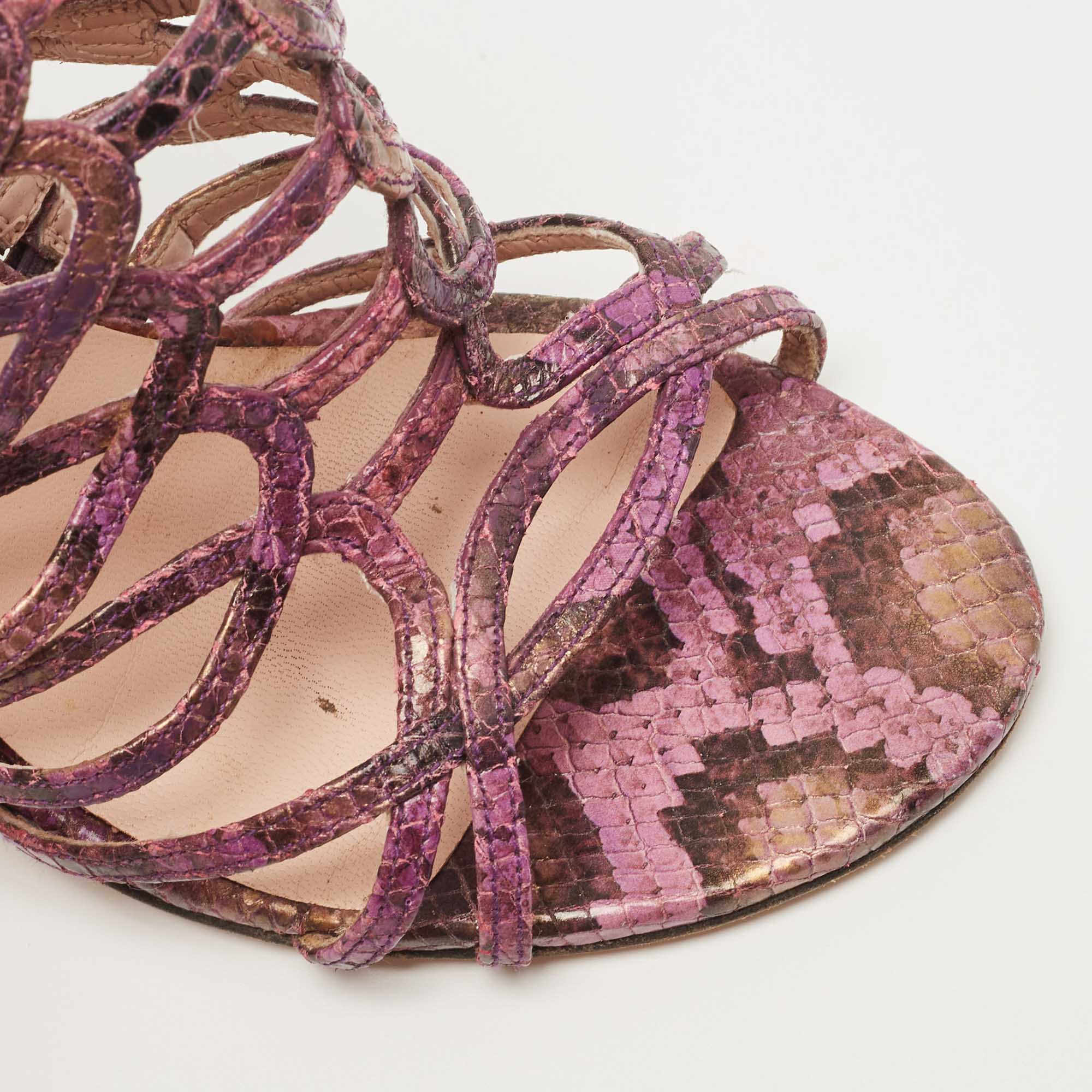 Stuart Weitzman Purple Python Embossed Leather Strappy Sandals Size 38
