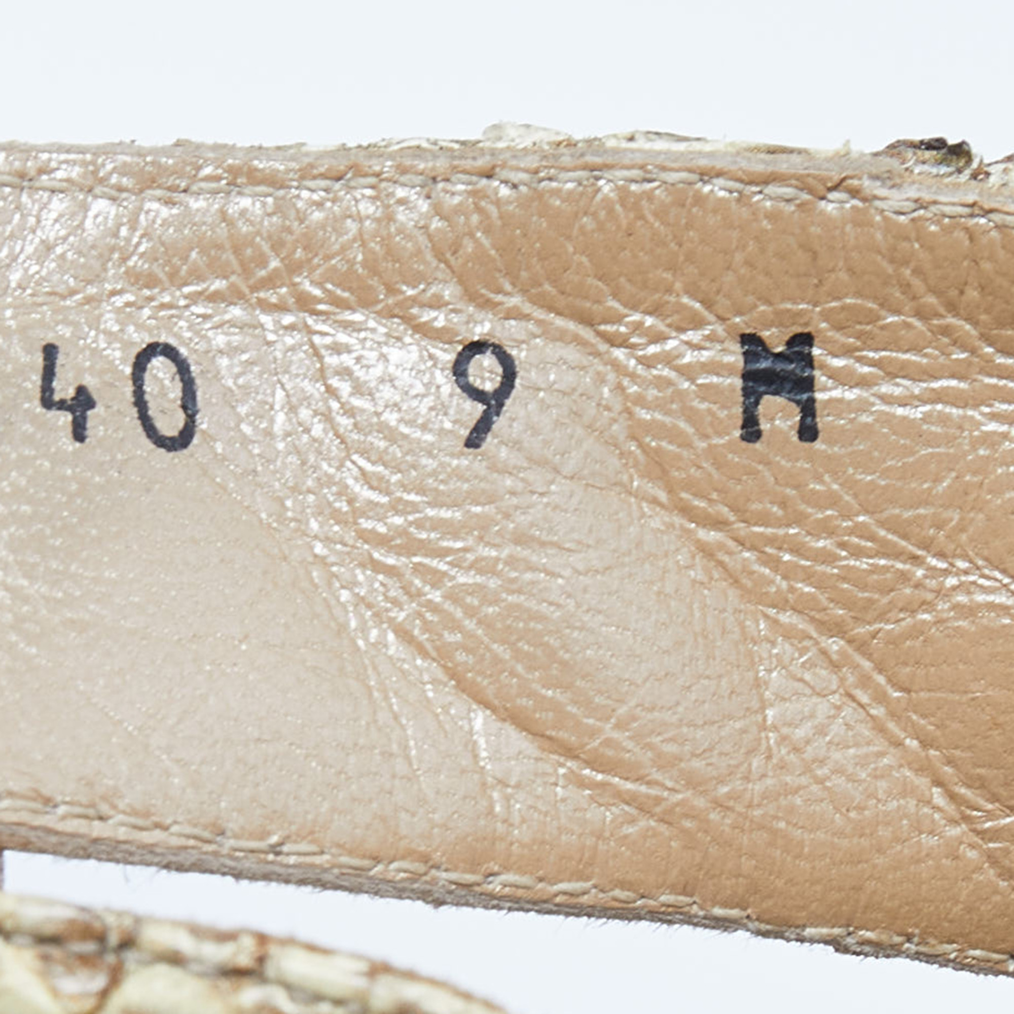 Stuart Weitzman Beige Python Embossed Leather Studded Sandals Size 39.5
