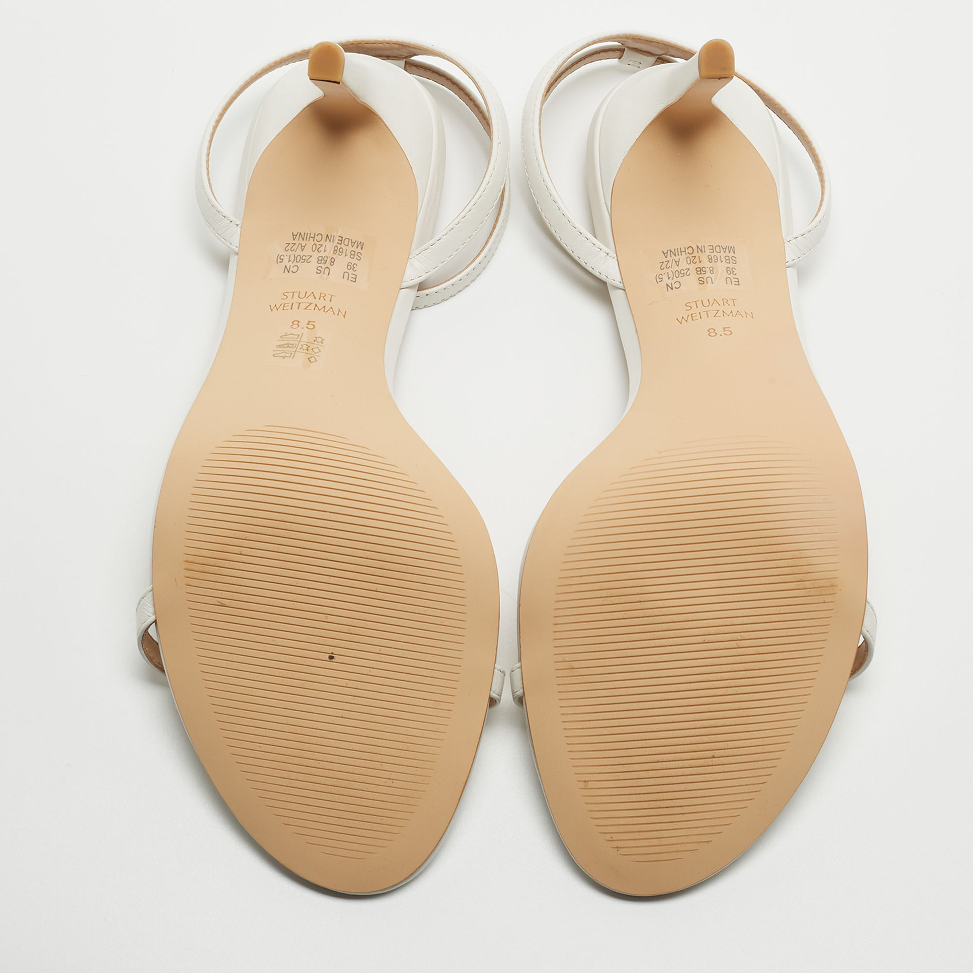 Stuart Weitzman White Leather Nudist Ankle Strap Sandals Size 39