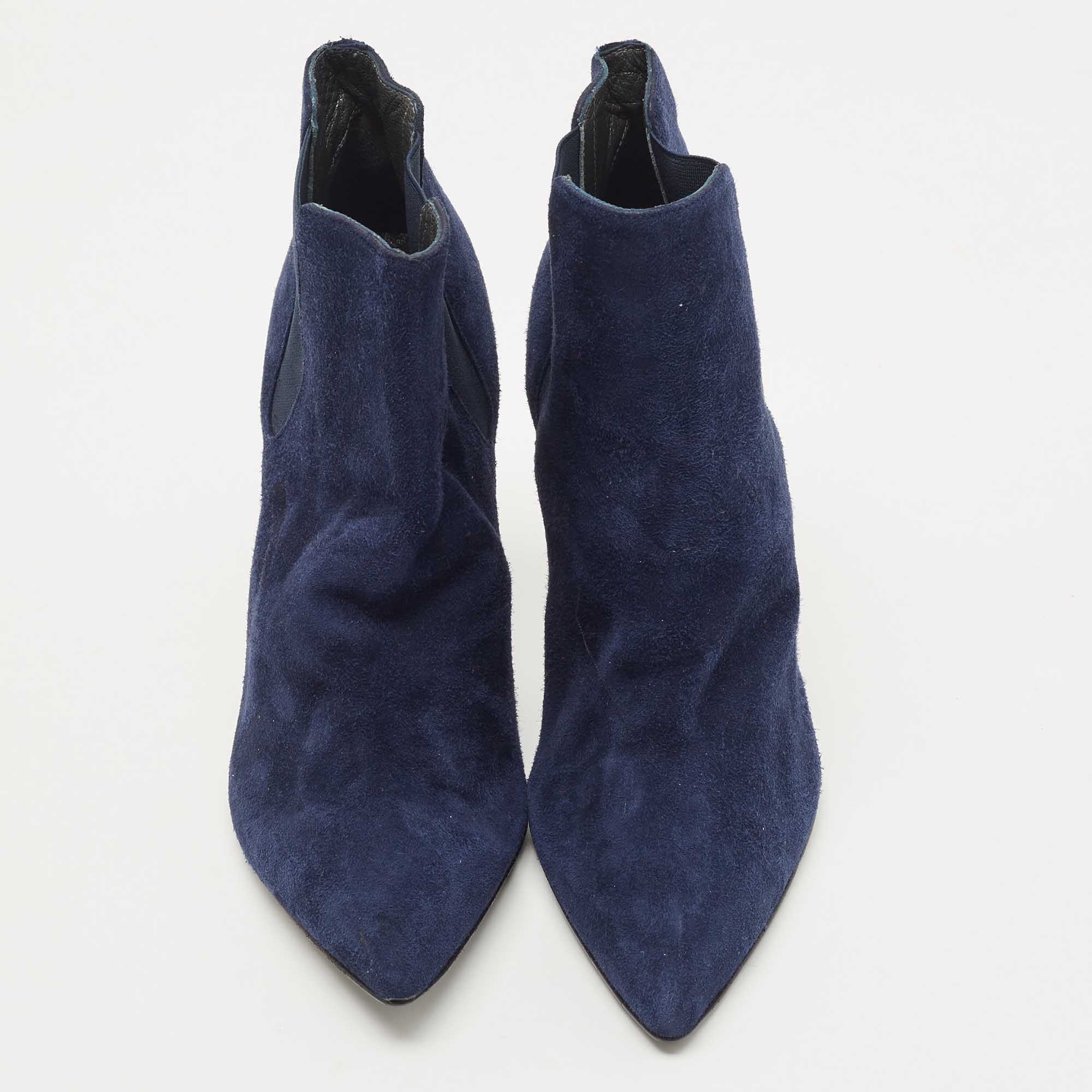 Stuart Weitzman Navy Blue Suede Pointed Toe Ankle Booties Size 40