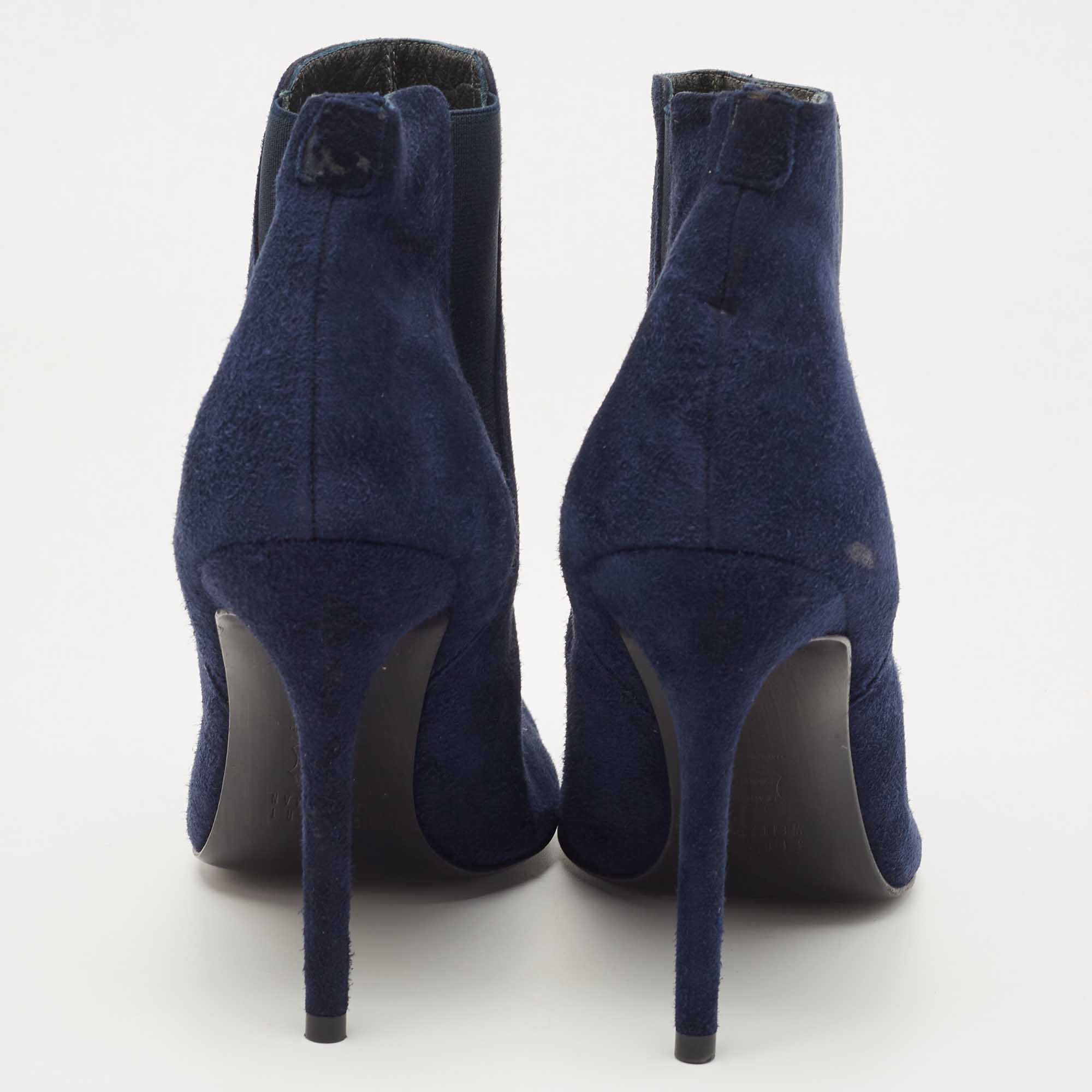 Stuart Weitzman Navy Blue Suede Pointed Toe Ankle Booties Size 40