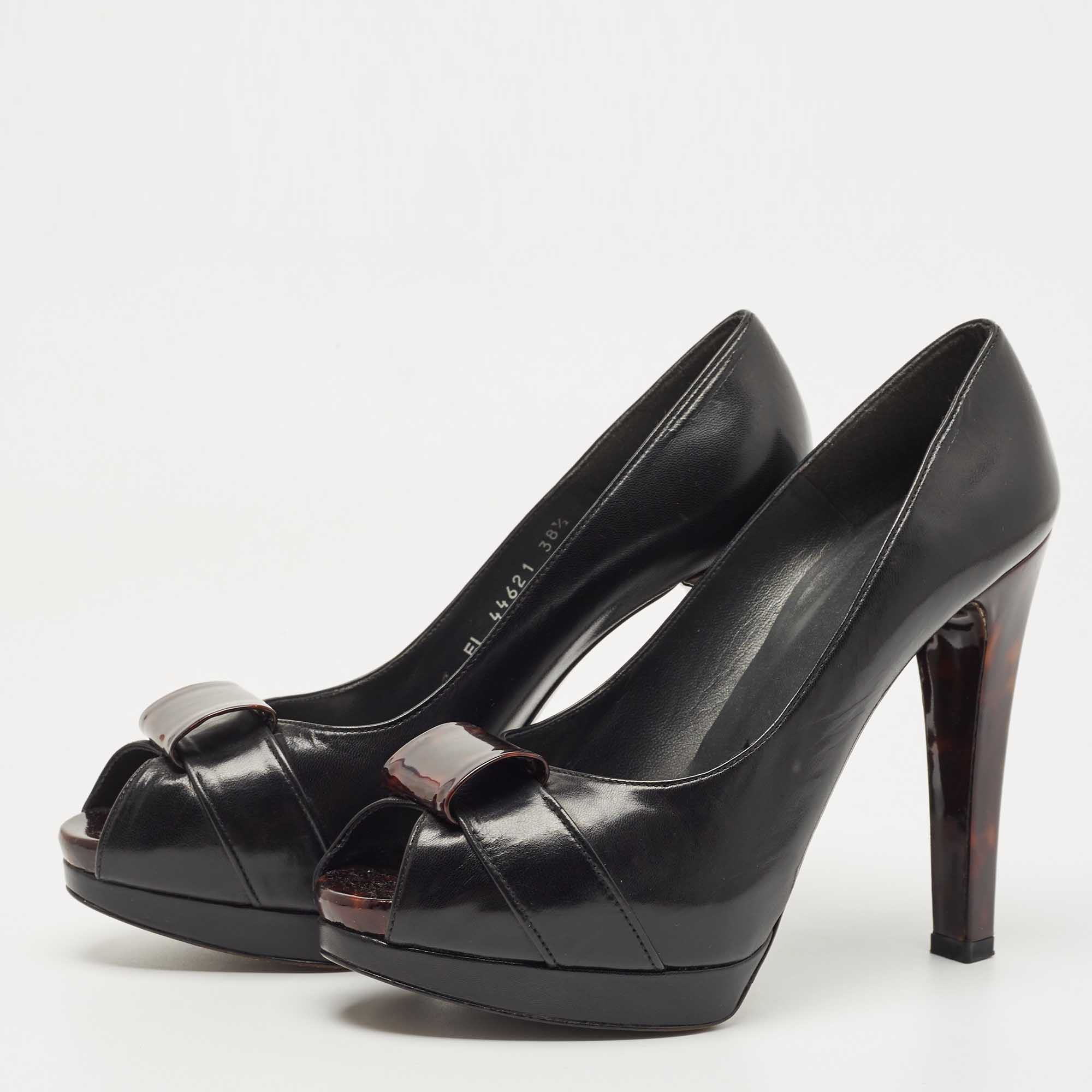 Stuart Weitzman Black Leather Peep Toe Platform Pumps Size 38.5