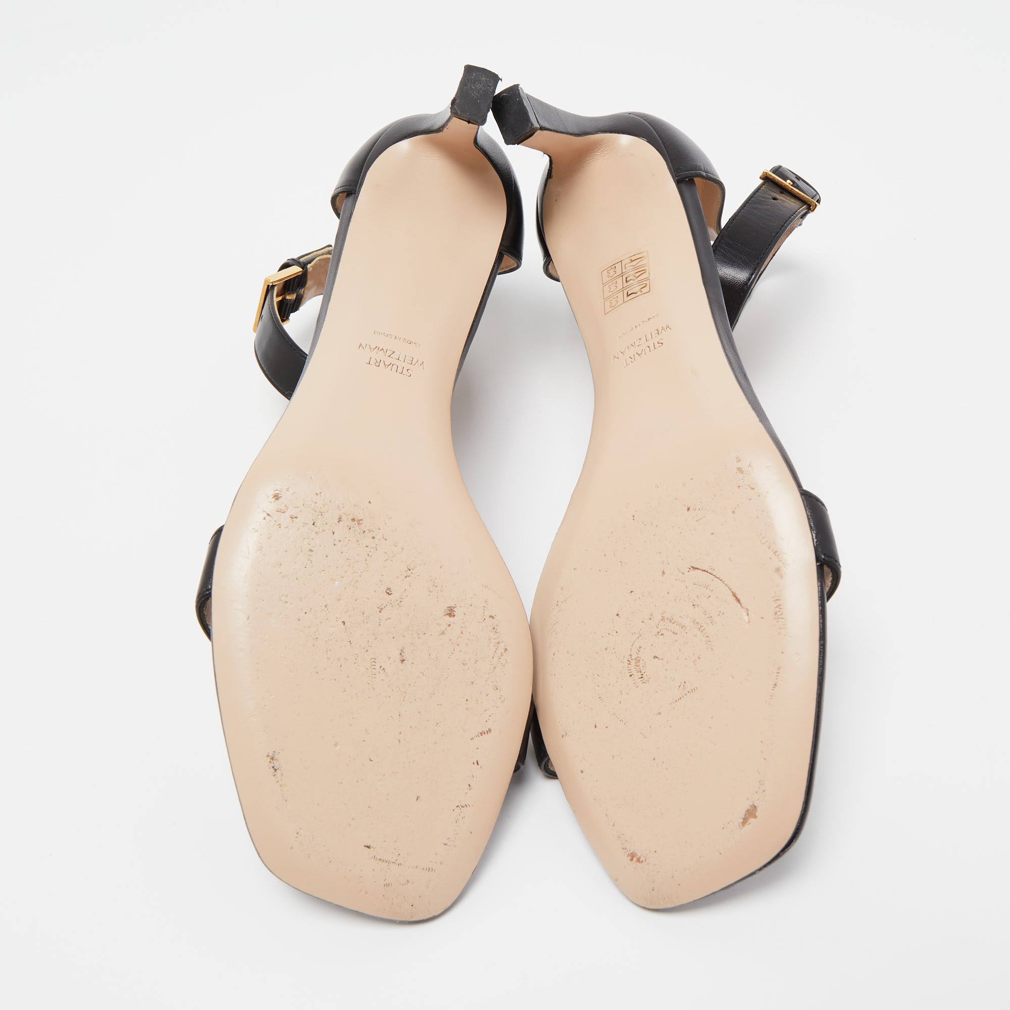 Stuart Weitzman Black Leather Ankle Strap Sandals Size 39.5