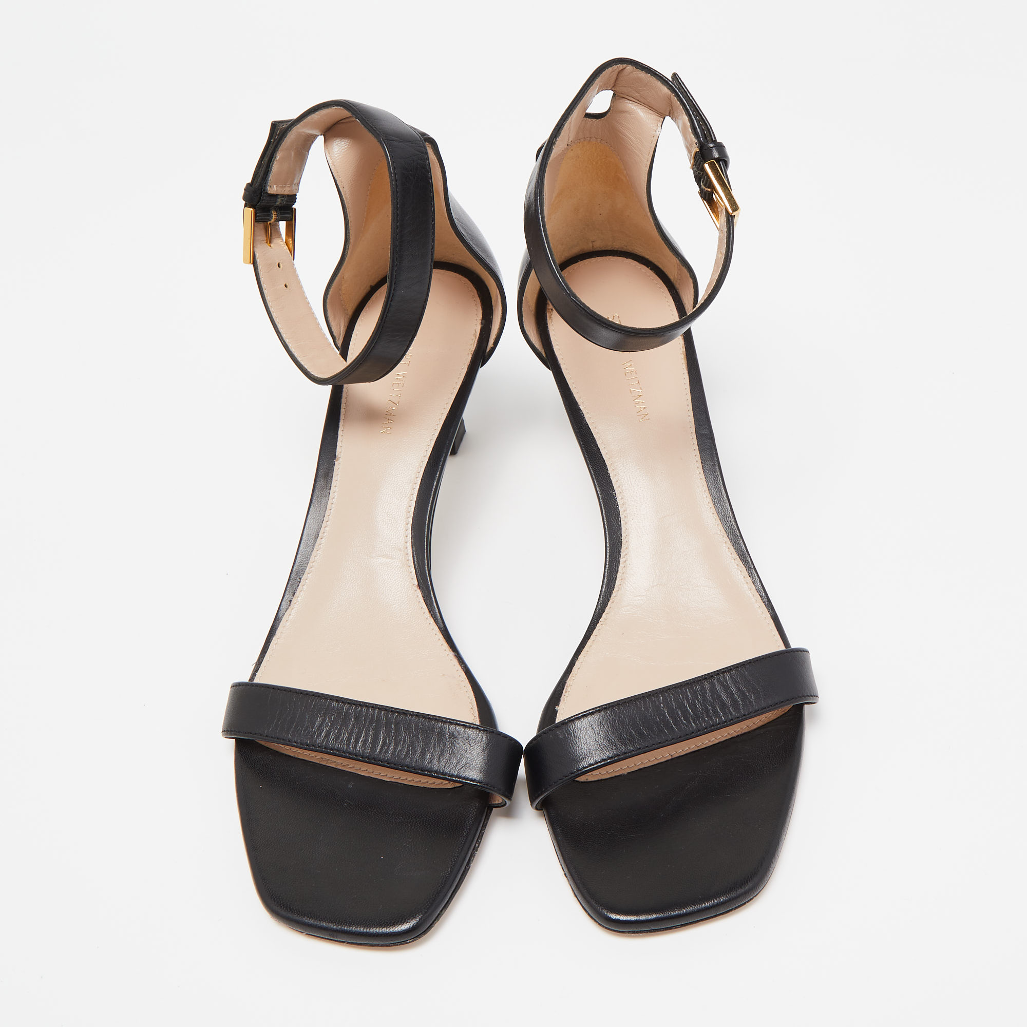Stuart Weitzman Black Leather Ankle Strap Sandals Size 39.5