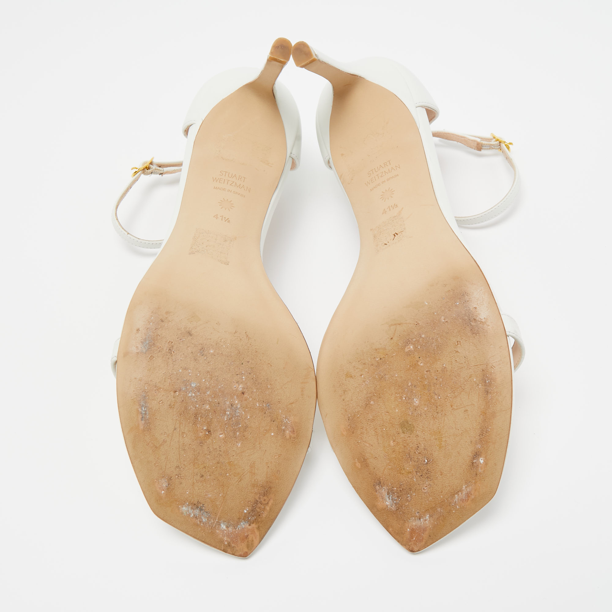 Stuart Weitzman White Leather Nudist Ankle Strap Sandals Size 41.5