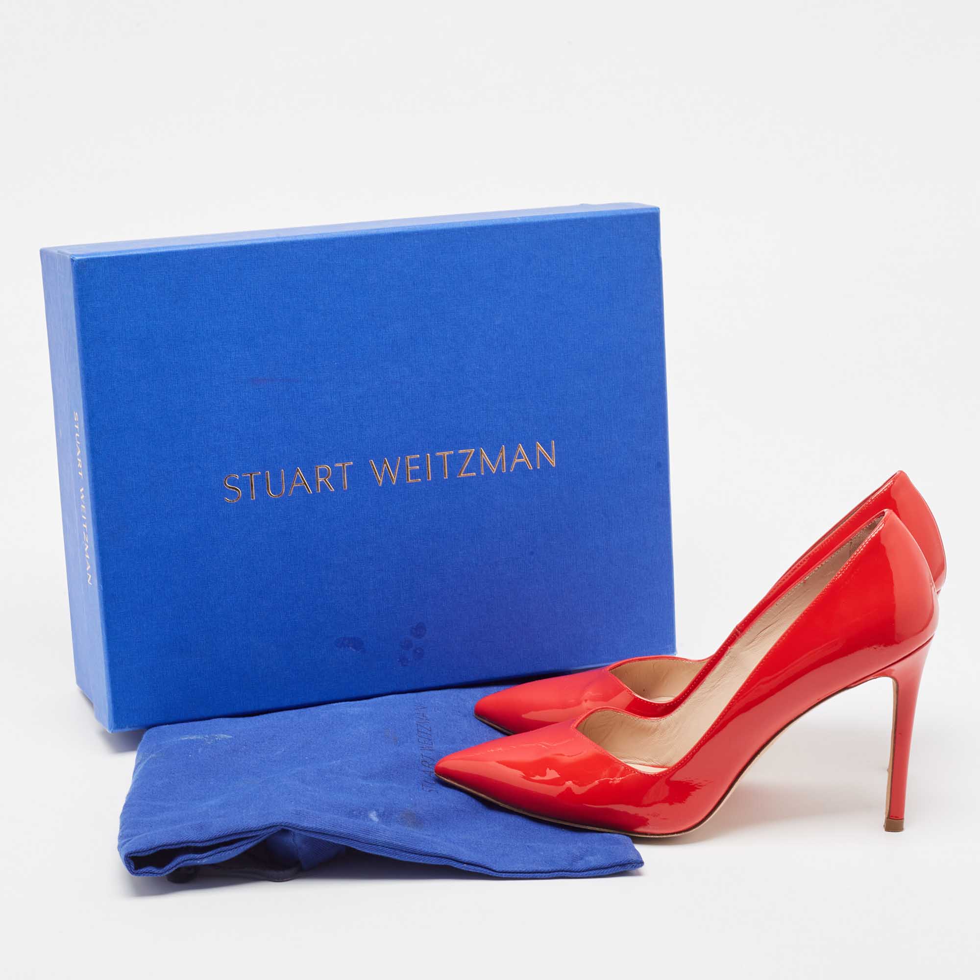Stuart Weitzman Red Patent Leather Anny Pointed Toe Pumps Size 37.5