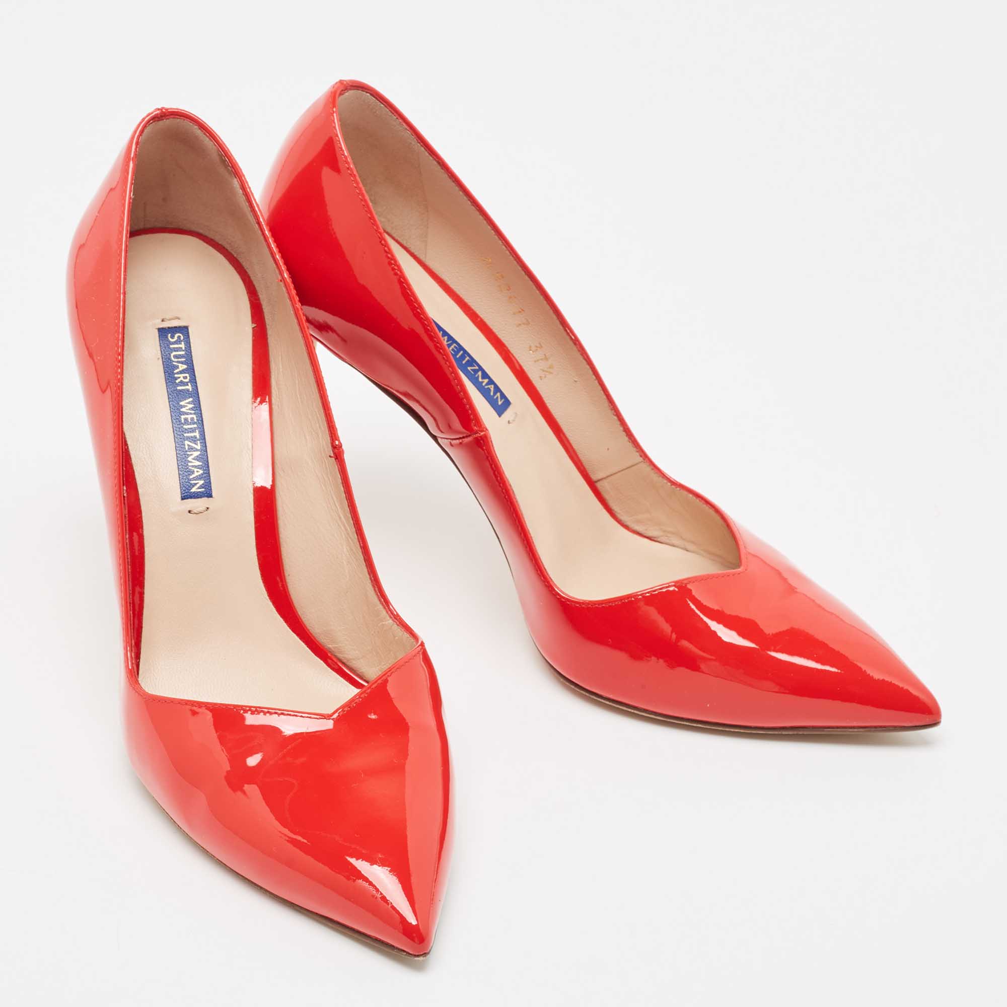 Stuart Weitzman Red Patent Leather Anny Pointed Toe Pumps Size 37.5