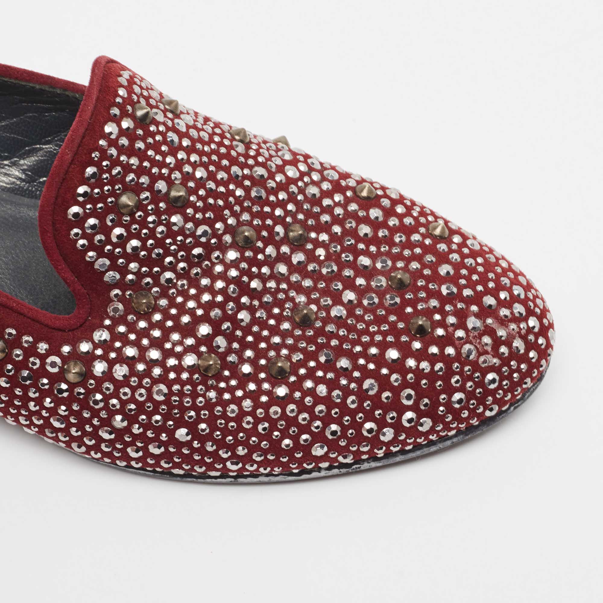 Stuart Weitzman Burgundy Suede Crystal Embellished Studded Smoking Slippers Size 37.5