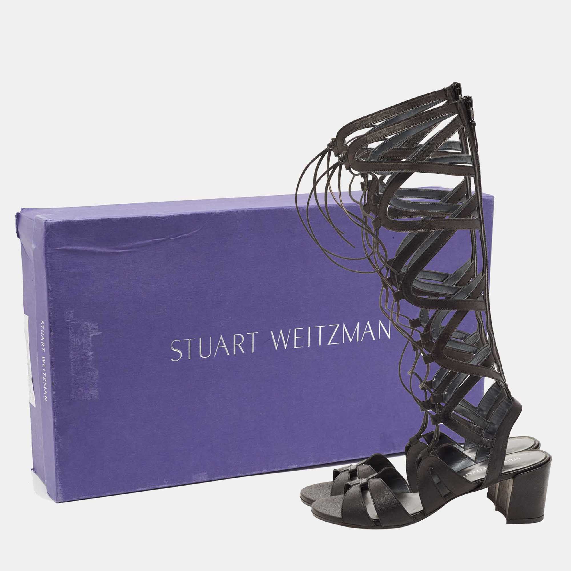 Stuart Weitzman Black Leather Grecian Gladiator Sandals Size 40