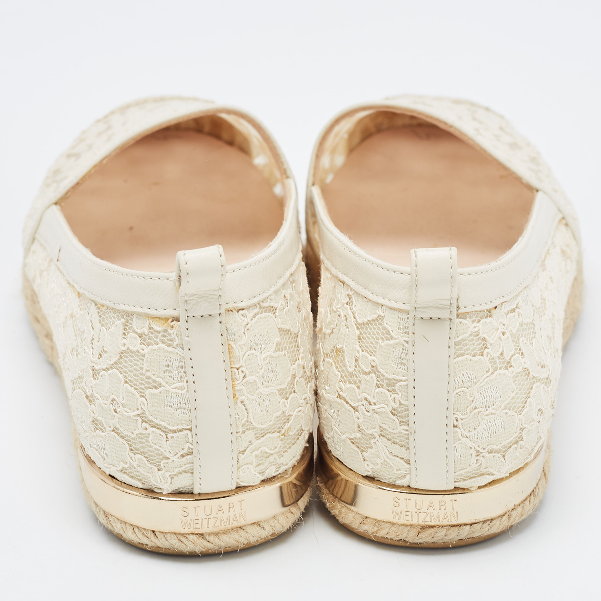 Stuart Weitzman Cream Lace And Mesh Espadrille Flats Size 35