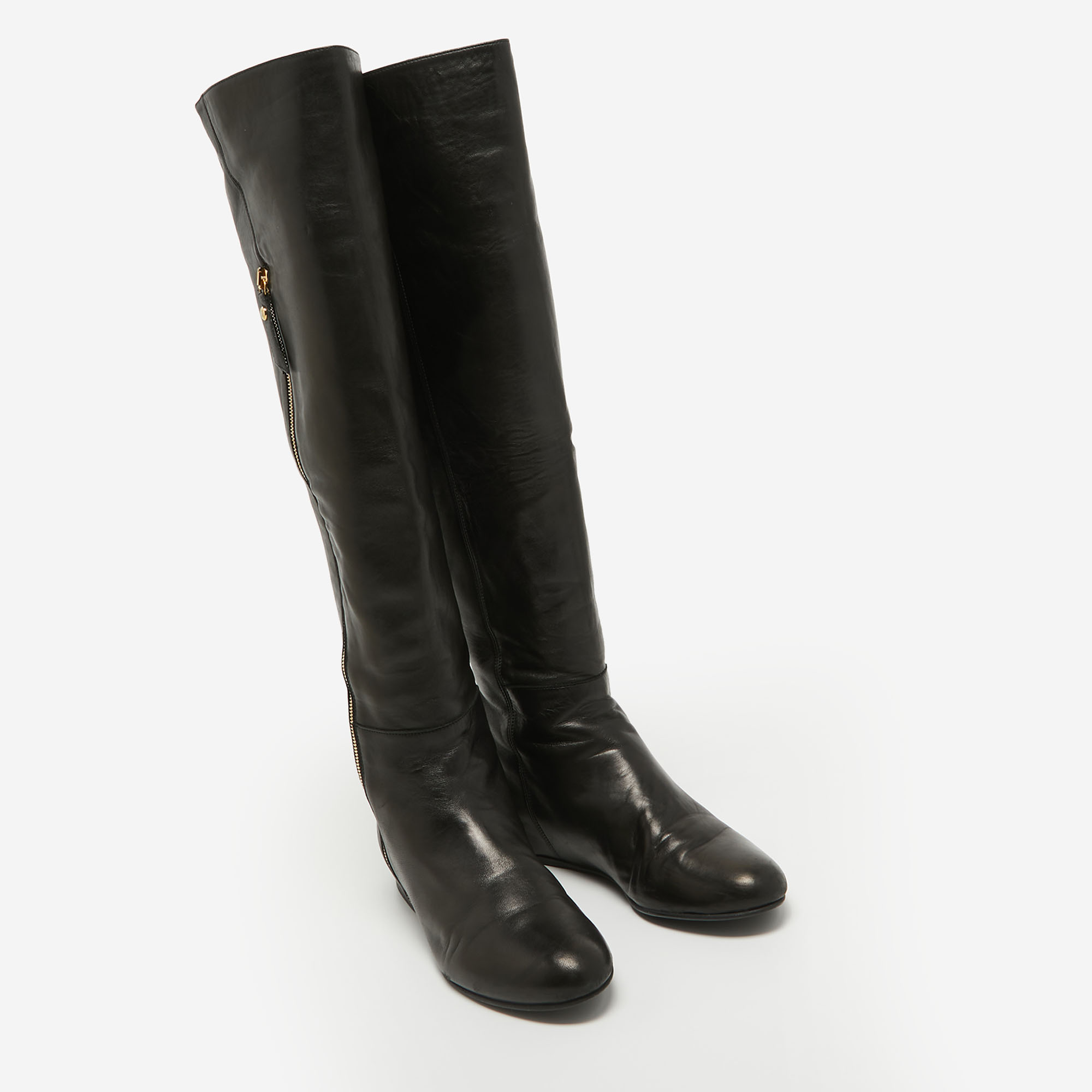 Stuart Weitzman Black Leather Knee Length Boots Size 36.5