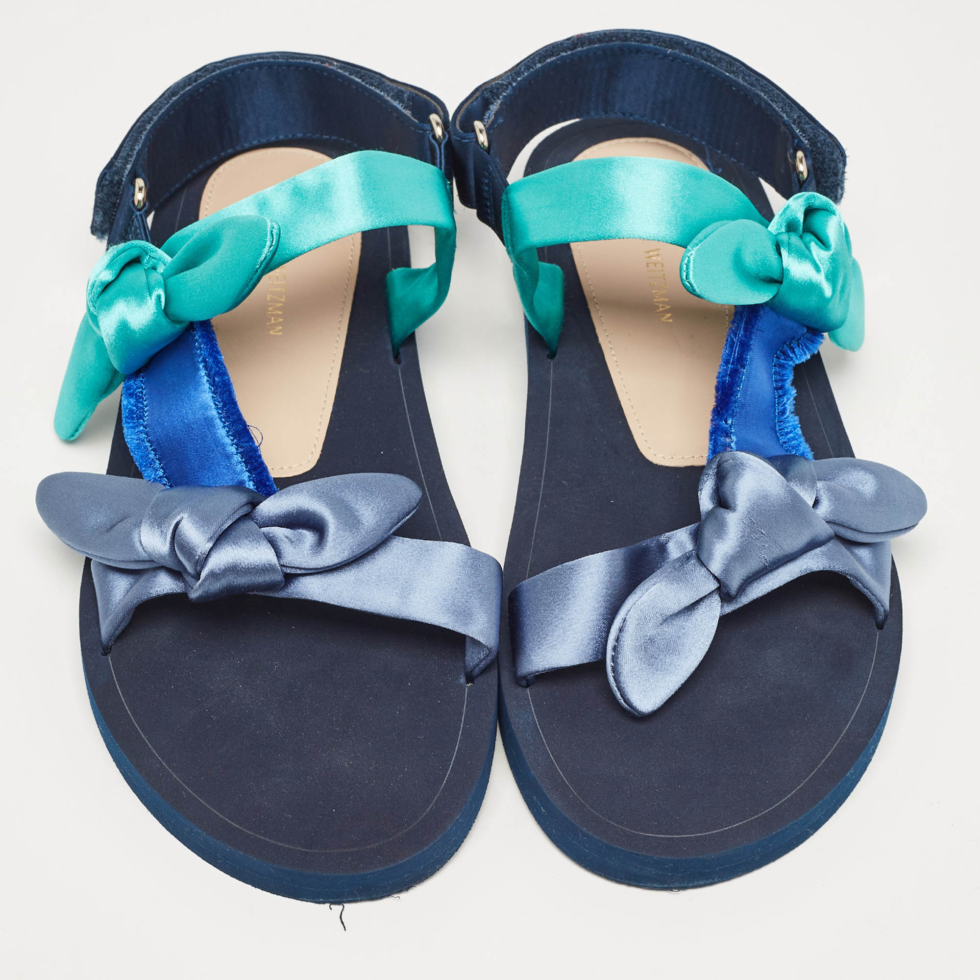 Stuart Weitzman Multicolor Satin Knot Slingback Slide Sandals Size 38.5