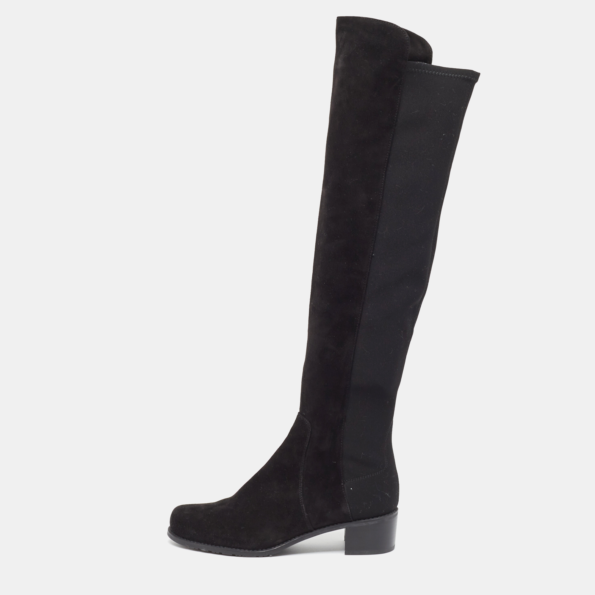 Stuart weitzman black suede and neoprene knee length boots size 37.5