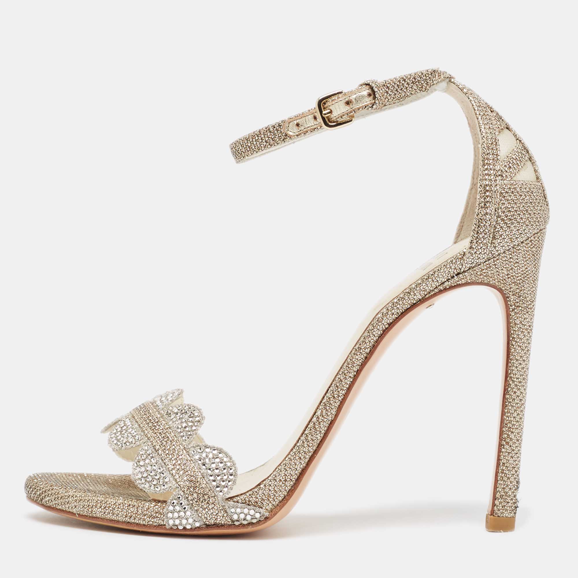 Stuart weitzman metallic gold  glitter ankle strap sandals size 37.5