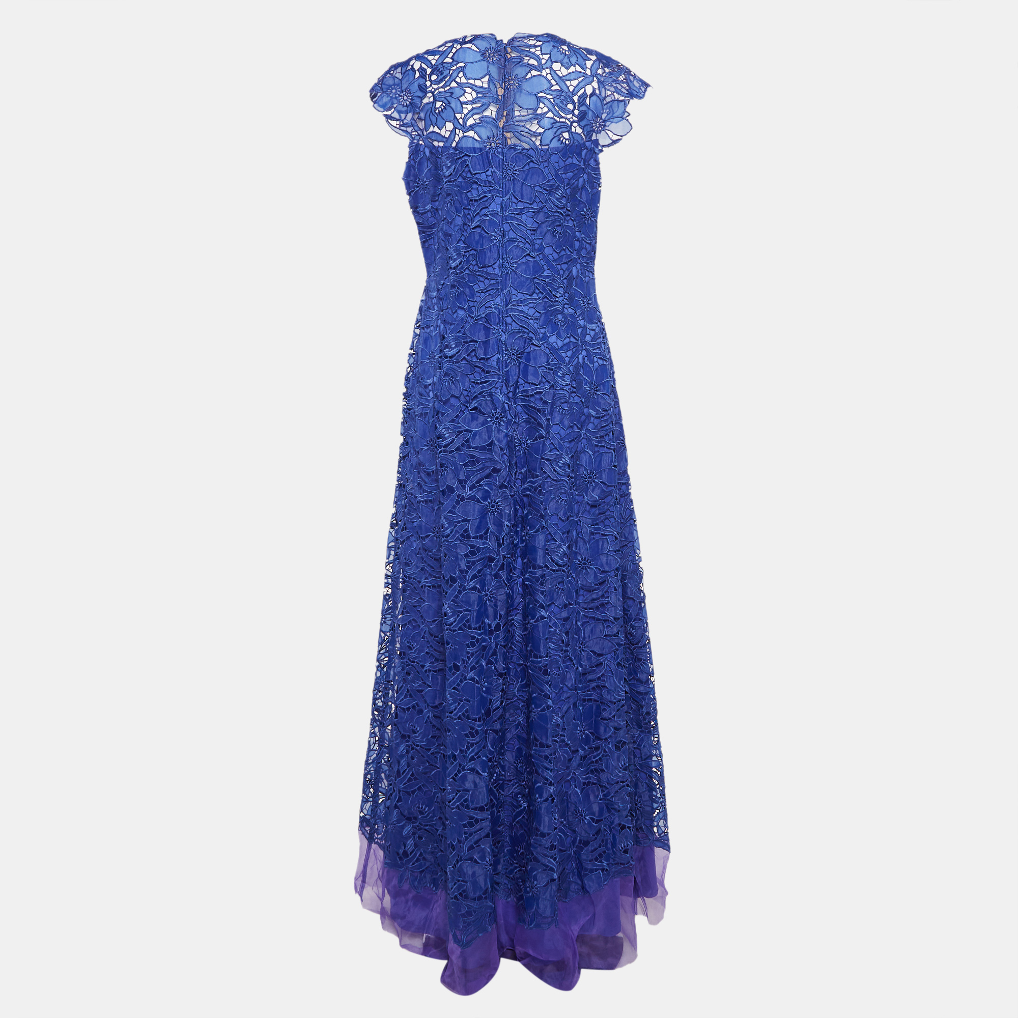 Tadashi Shoji Blue Floral Lace Gown L