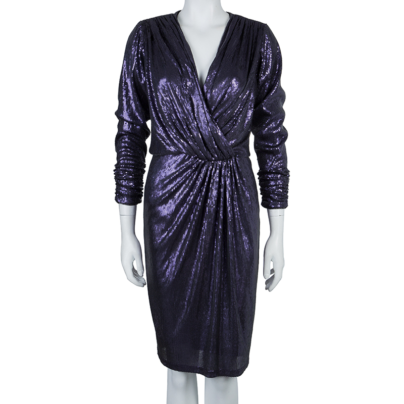 

Tadashi Shoji Purple All Over Sequin Embellished Draped Front Dress
