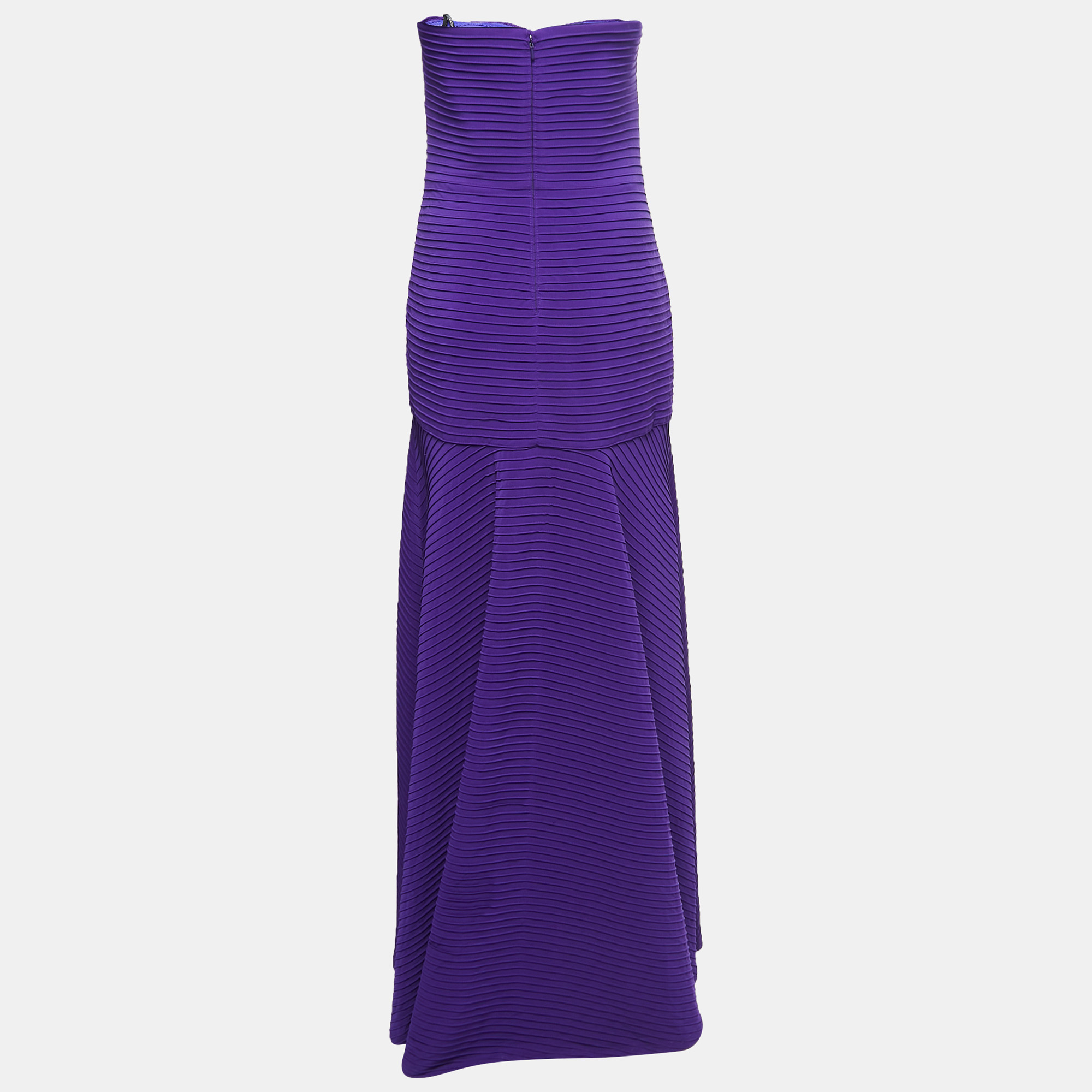 

Tadashi Shoji Purple Pin-Tucked Jersey Jovian Strapless Sequins Gown