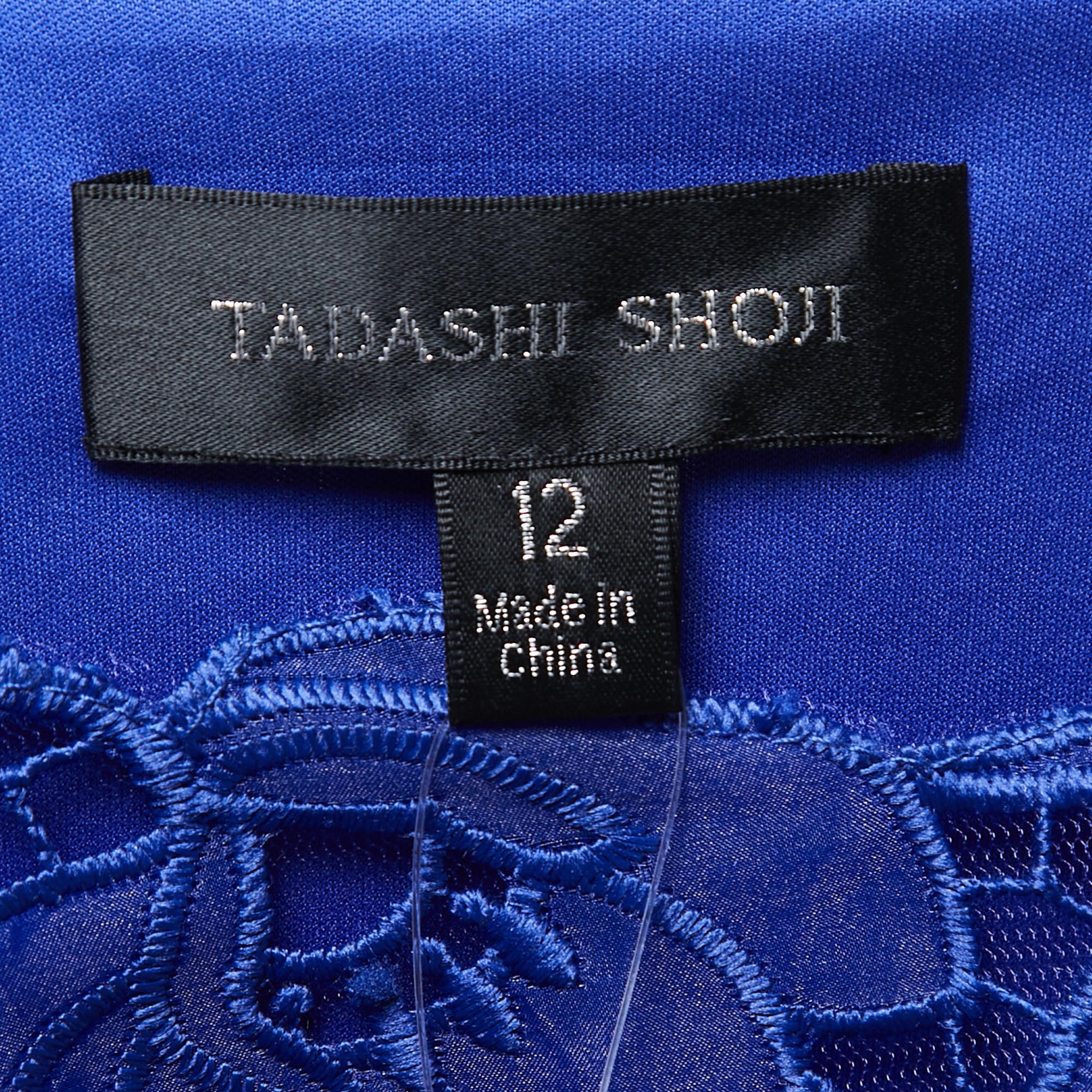 Tadashi Shoji Royal Blue Lace Cap Sleeve Milien Evening Gown L