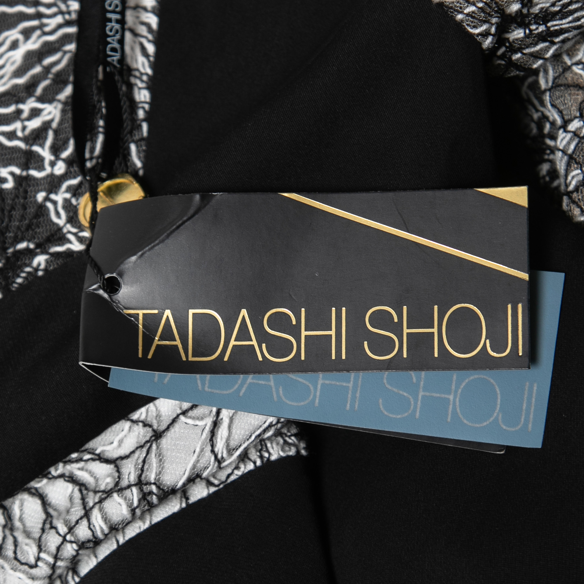 Tadashi Shoji Monochrome Floral Embroidered Marissa Gown L