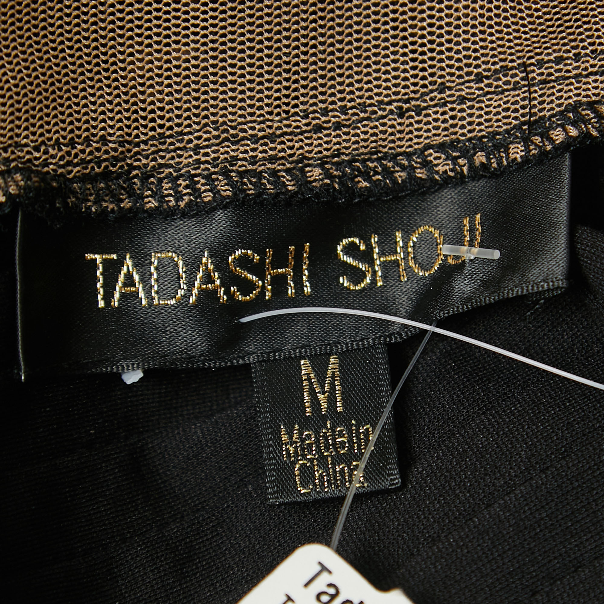 Tadashi Shoji Black Pintuck Lace Peplum Cocktail Gown M