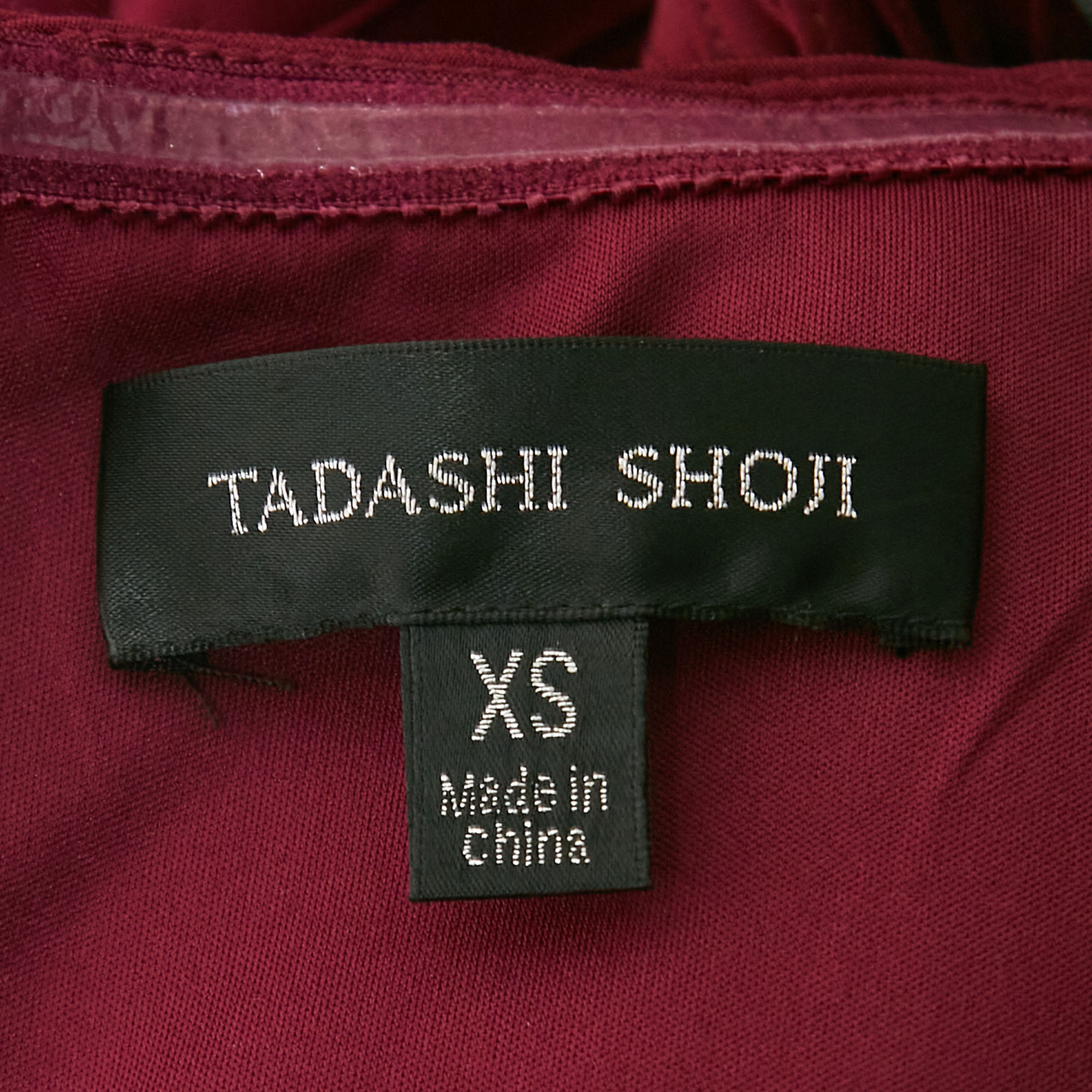 Tadashi Shoji Purple Pintuck Knit Sequin Trimmed Strapless Gown XS