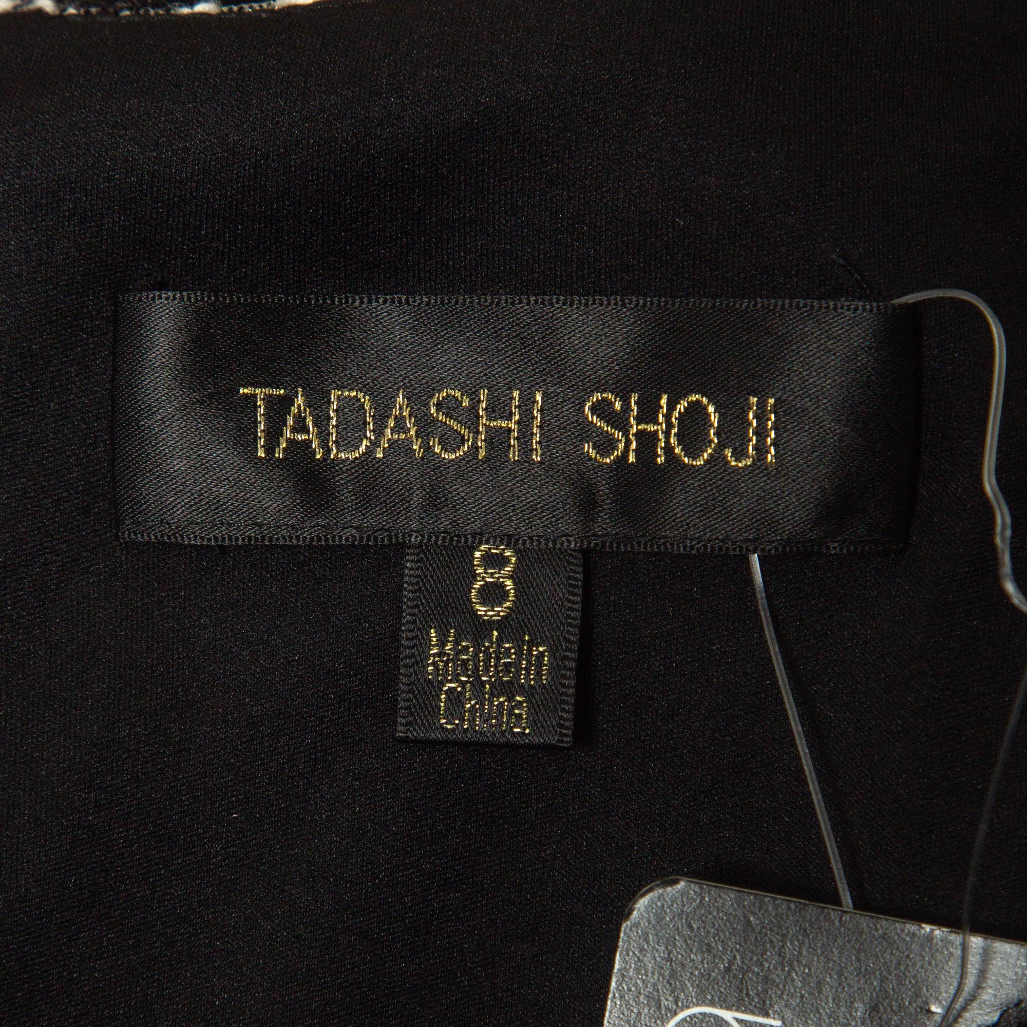 Tadashi Shoji Black/White Floral Lace Bodice Marissa Gown M