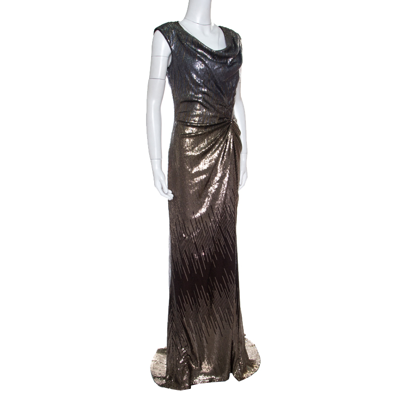 

Tadashi Shoji Metallic Sequined Draped Gown