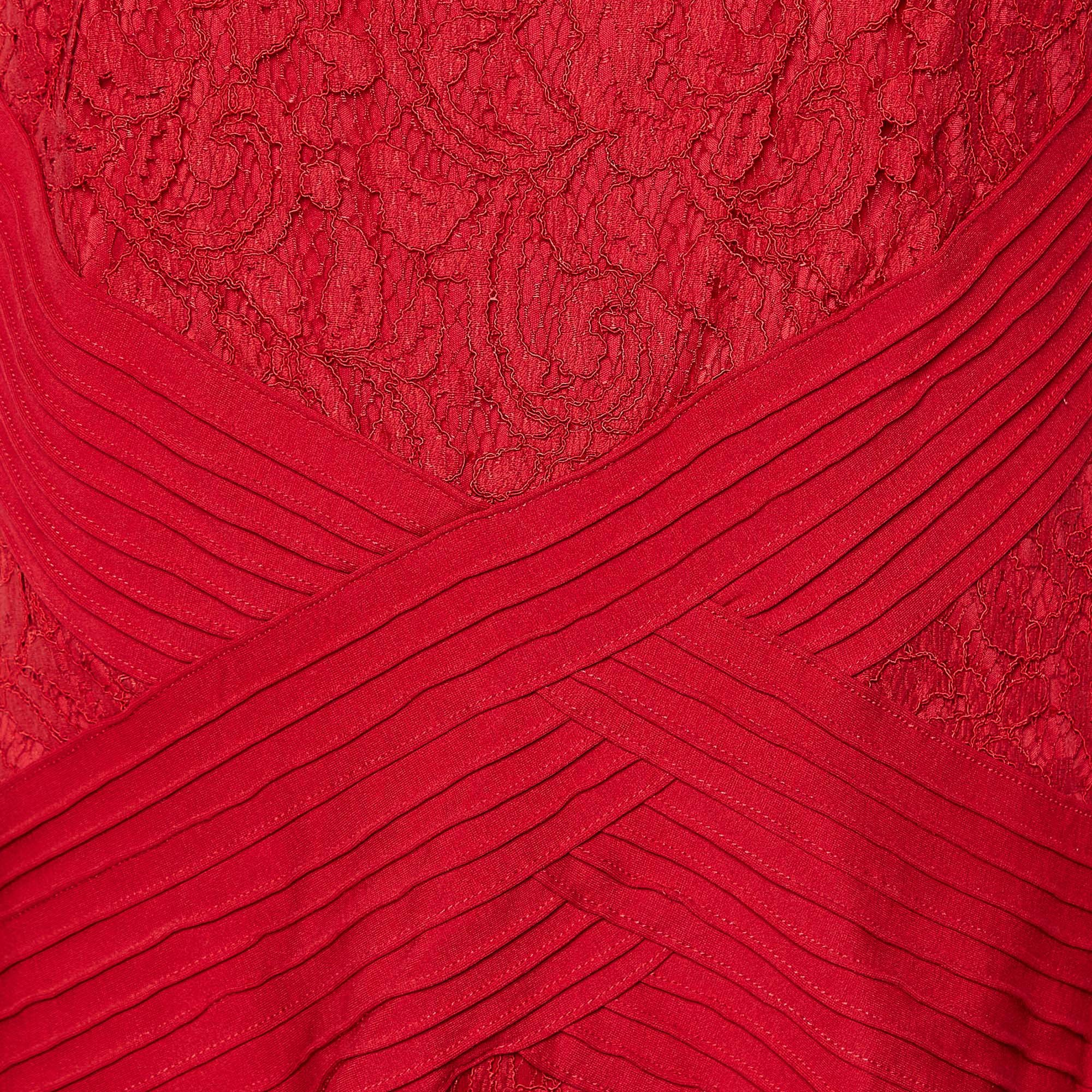 Tadashi Shoji Red Lace & Pintuck Jersey Paneled Gown XL
