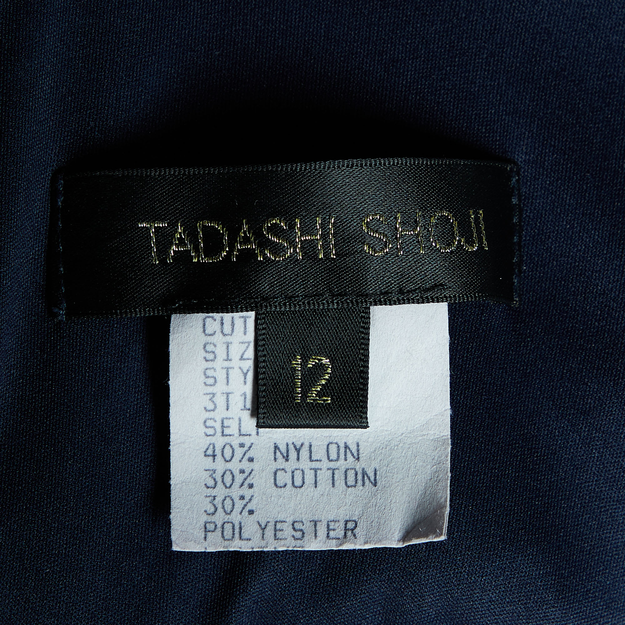 Tadashi Shoji Navy Blue Sequin Embellished Lace Belted Boat Neck Gown L