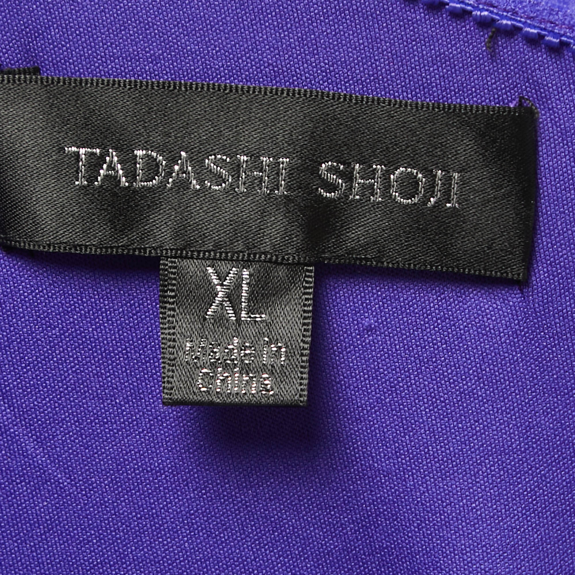 Tadashi Shoji Dark Blue Embellished Knit One Shoulder Gown XL