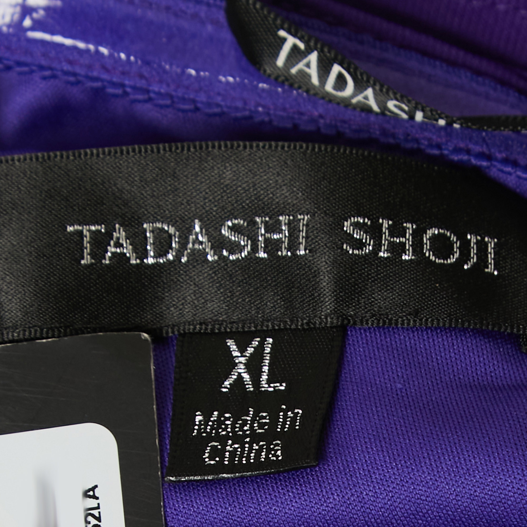 Tadashi Shoji Dark Blue Embellished Knit One Shoulder Gown XL