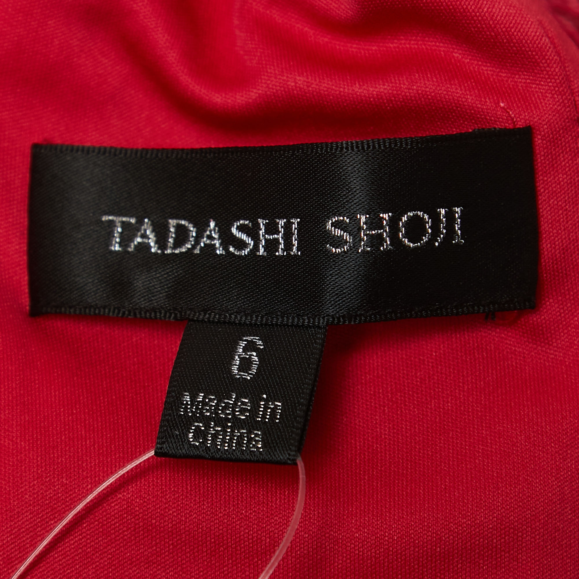 Tadashi Shoji Pink Embroidered Tulle Ruffled Chiffon Gown M