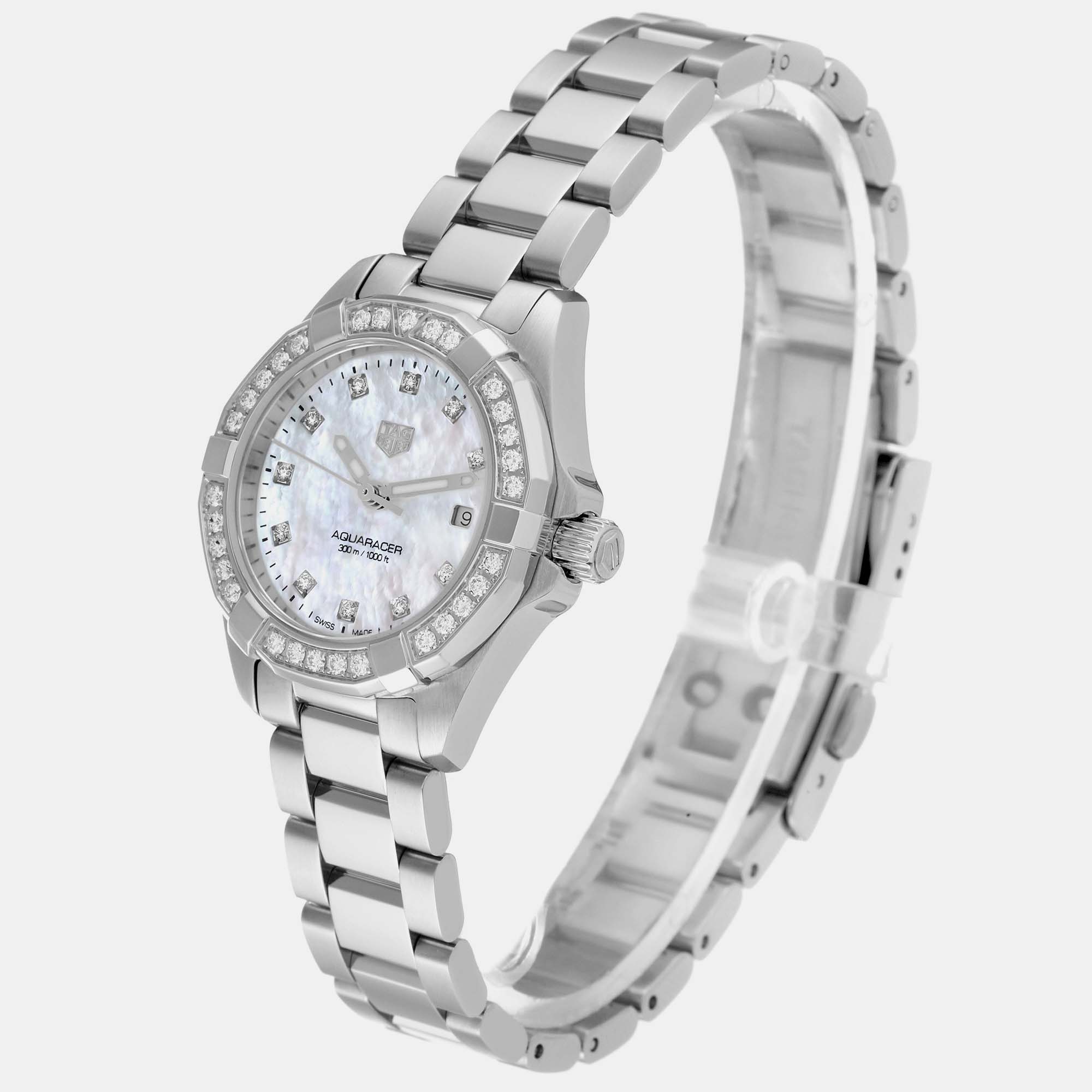 Tag Heuer Mother Of Pearl Stainless Steel Aquaracer WBD1415 Quartz Women's Wristwatch 27 Mm