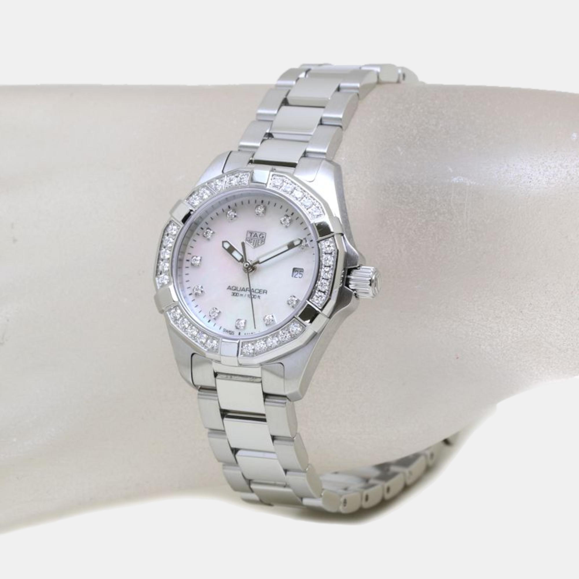 Tag Heuer White Stainless Steel Aquaracer WBD1415.BA0741 Quartz Women's Wristwatch 27 Mm