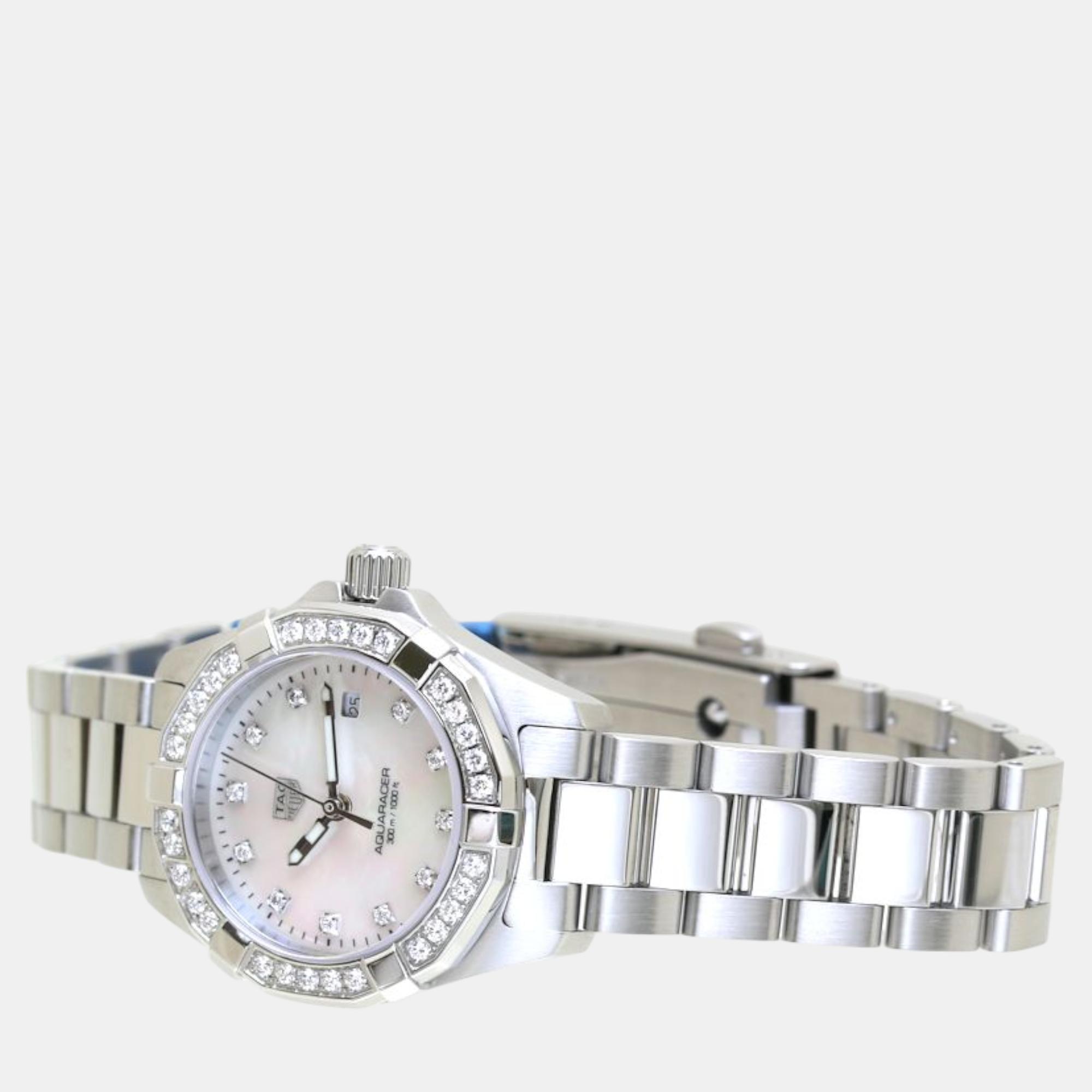 Tag Heuer White Stainless Steel Aquaracer WBD1415.BA0741 Quartz Women's Wristwatch 27 Mm