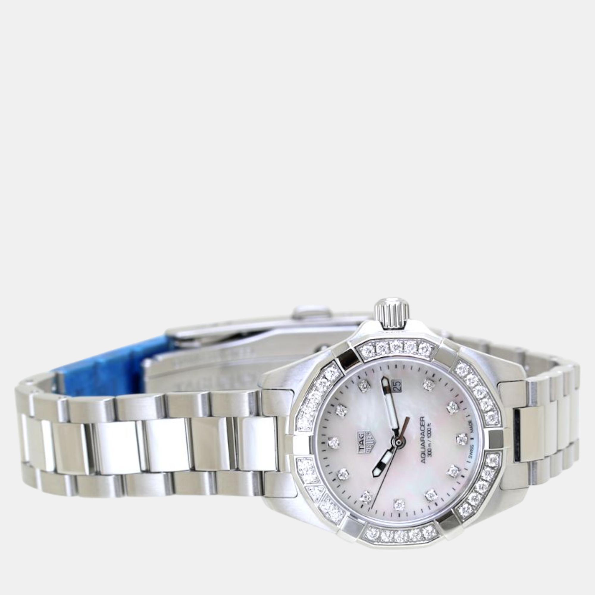 Tag Heuer White Stainless Steel Aquaracer WBD1415.BA0741 Quartz Women's Wristwatch 27 Mm