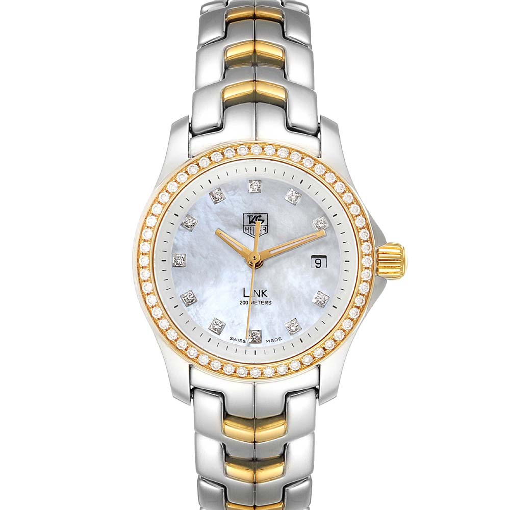 Tag Heuer MOP Diamonds 18k Yellow Gold And Stainless Steel Link WJF1354 Women's Wristwatch 27 MM