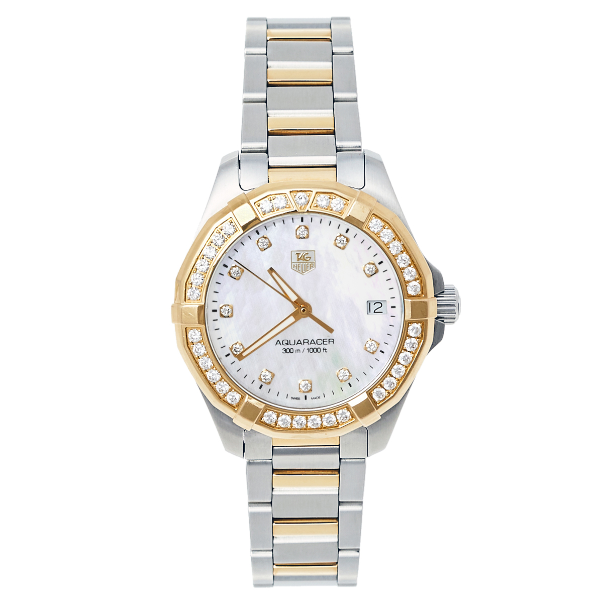 Tag Heuer MOP 18K Yellow Gold & Stainless Steel Diamonds Aquaracer WAY1353. BD0917 Women's Wristwatch 32 mm
