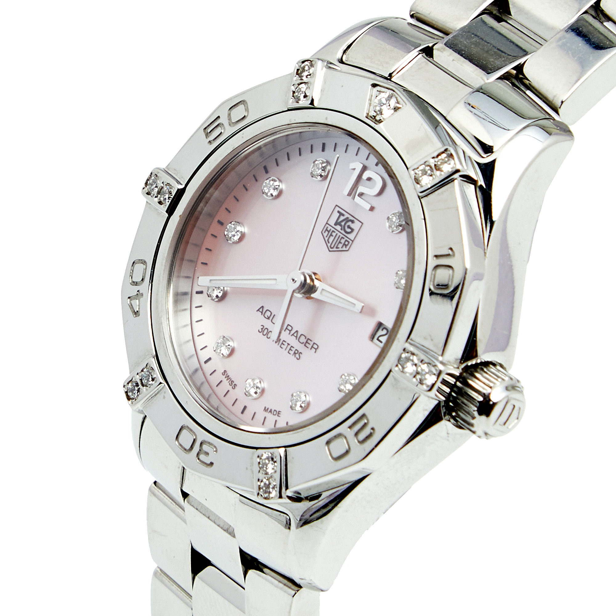TAG Heuer Pink Mother of Pearl Diamond Stainless Steel Aquaracer WAF141H Women's Wristwatch
TAG Heuer Pink Mother of Pearl Diamond Stainless Steel Aquaracer WAF141H Women's Wristwatch