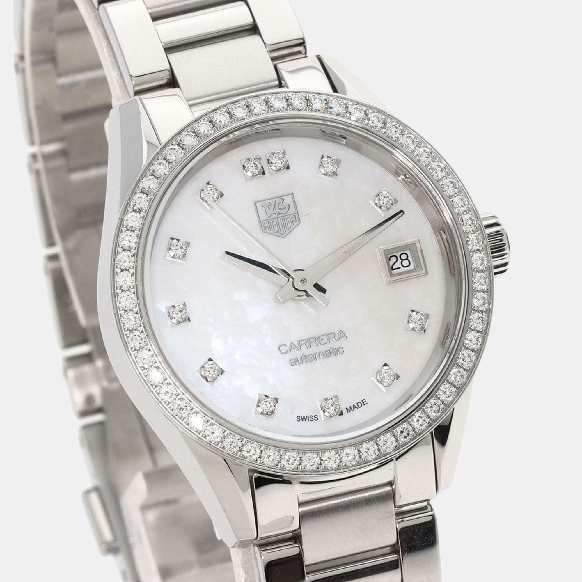 Tag Heuer MOP Diamonds Stainless Steel Carrera WAR2415.BA0776 Women's Wristwatch 28 Mm