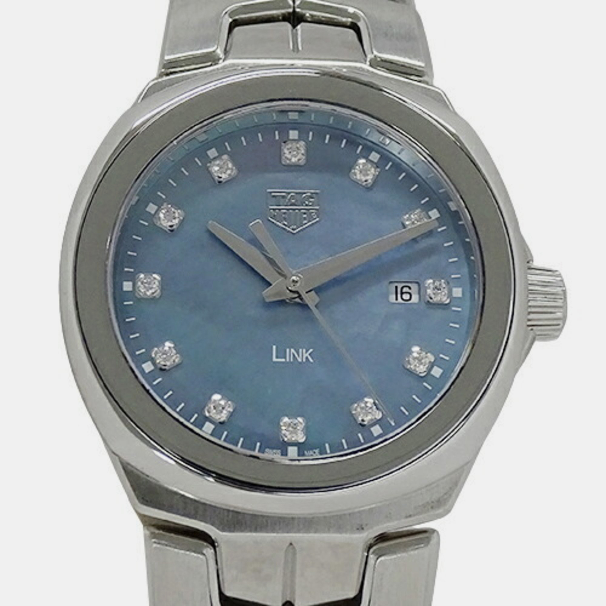 Tag Heuer Blue Shell Diamond Stainless Steel Link WBC1313.BA0600 Quartz Women's Wristwatch 32 Mm