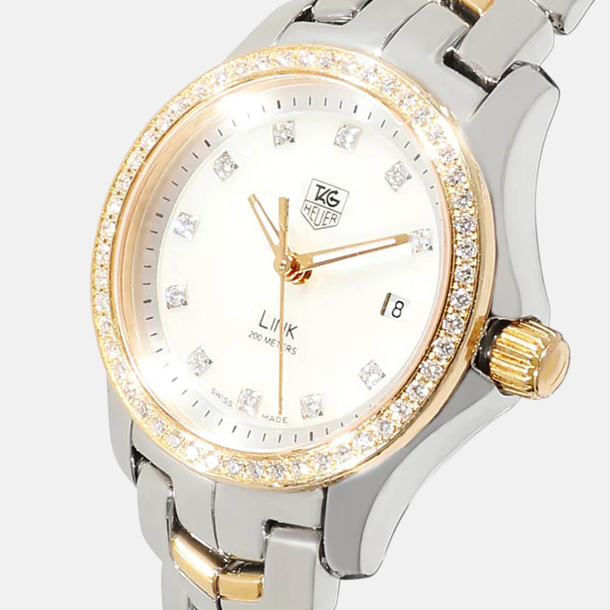 Tag Heuer White Diamond 18k Yellow Gold And Stainless Steel Link WJF1354.BB0581 Quartz Women's Wristwatch 27 Mm