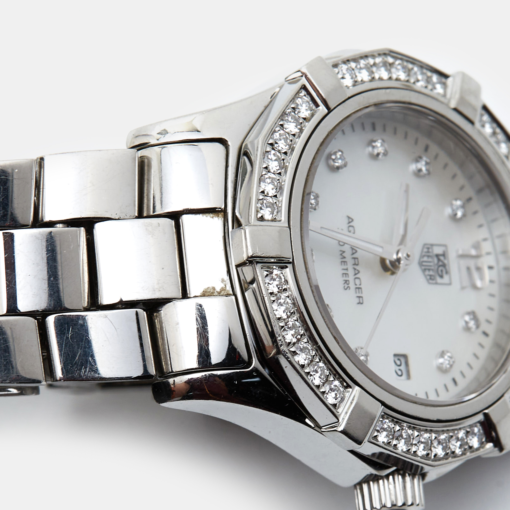 Tag Heuer Mother Of Pearl Diamond Stainless Steel Aquaracer WAF1416.BA0824 Women's Wristwatch 27 Mm