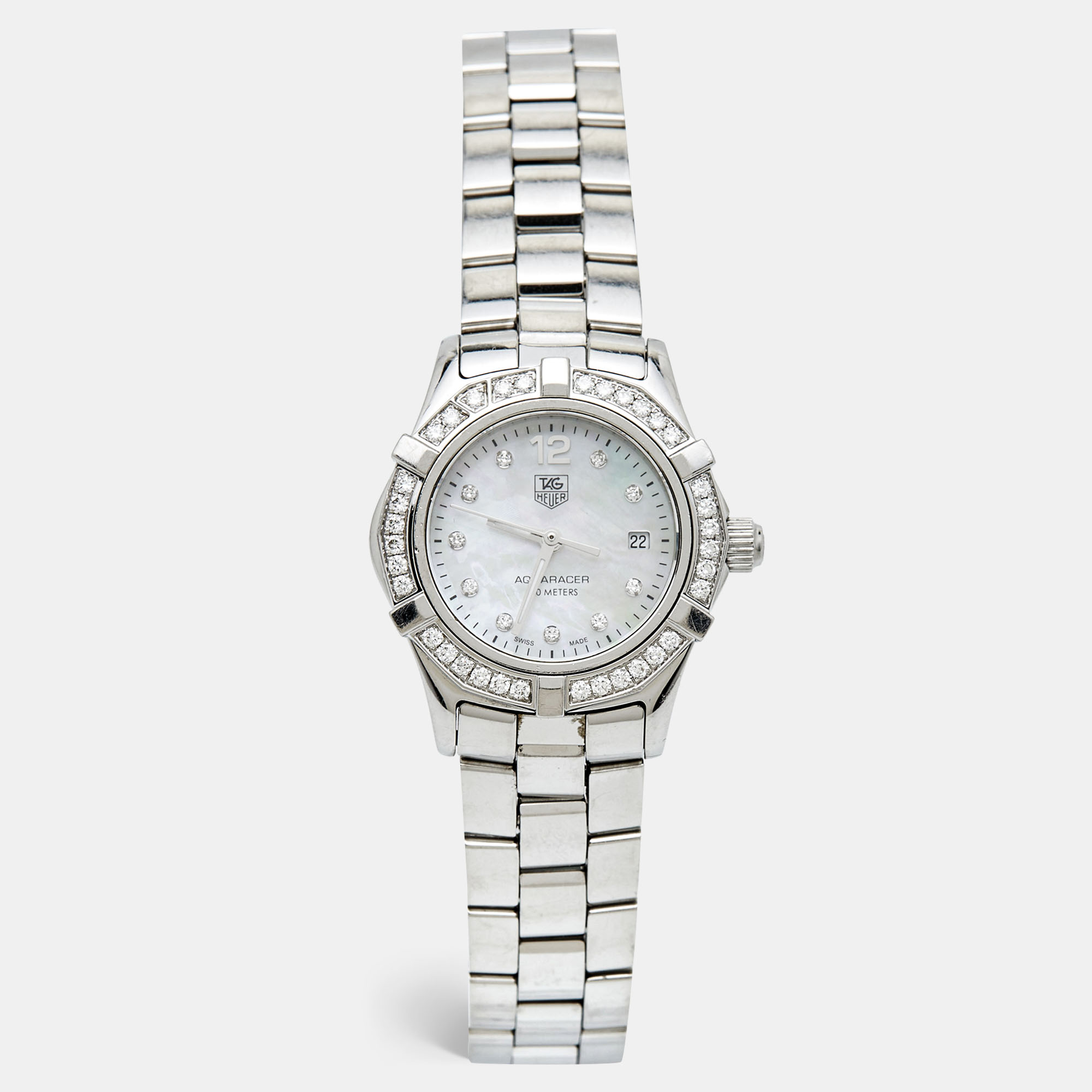 Tag Heuer Mother Of Pearl Diamond Stainless Steel Aquaracer WAF1416.BA0824 Women's Wristwatch 27 Mm