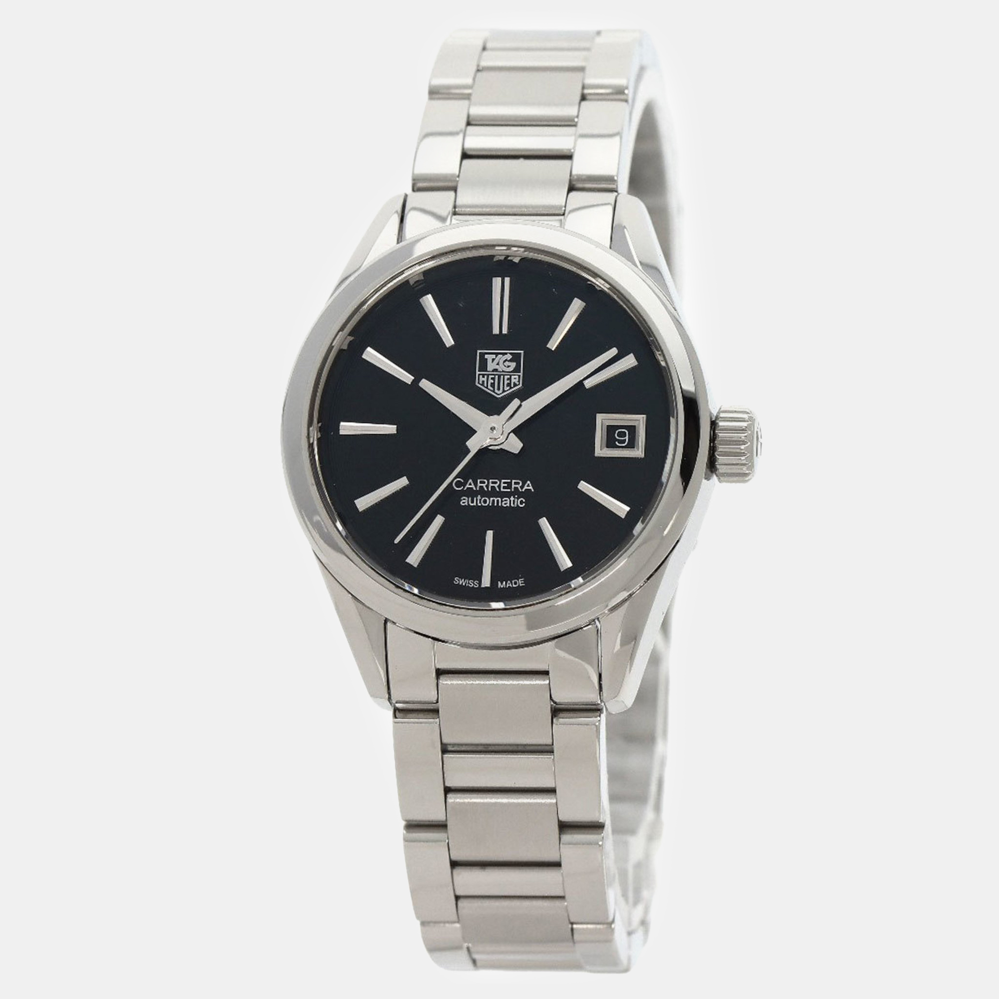 Tag heuer black stainless steel carrera war2410-2 automatic women's wristwatch 34.5 mm