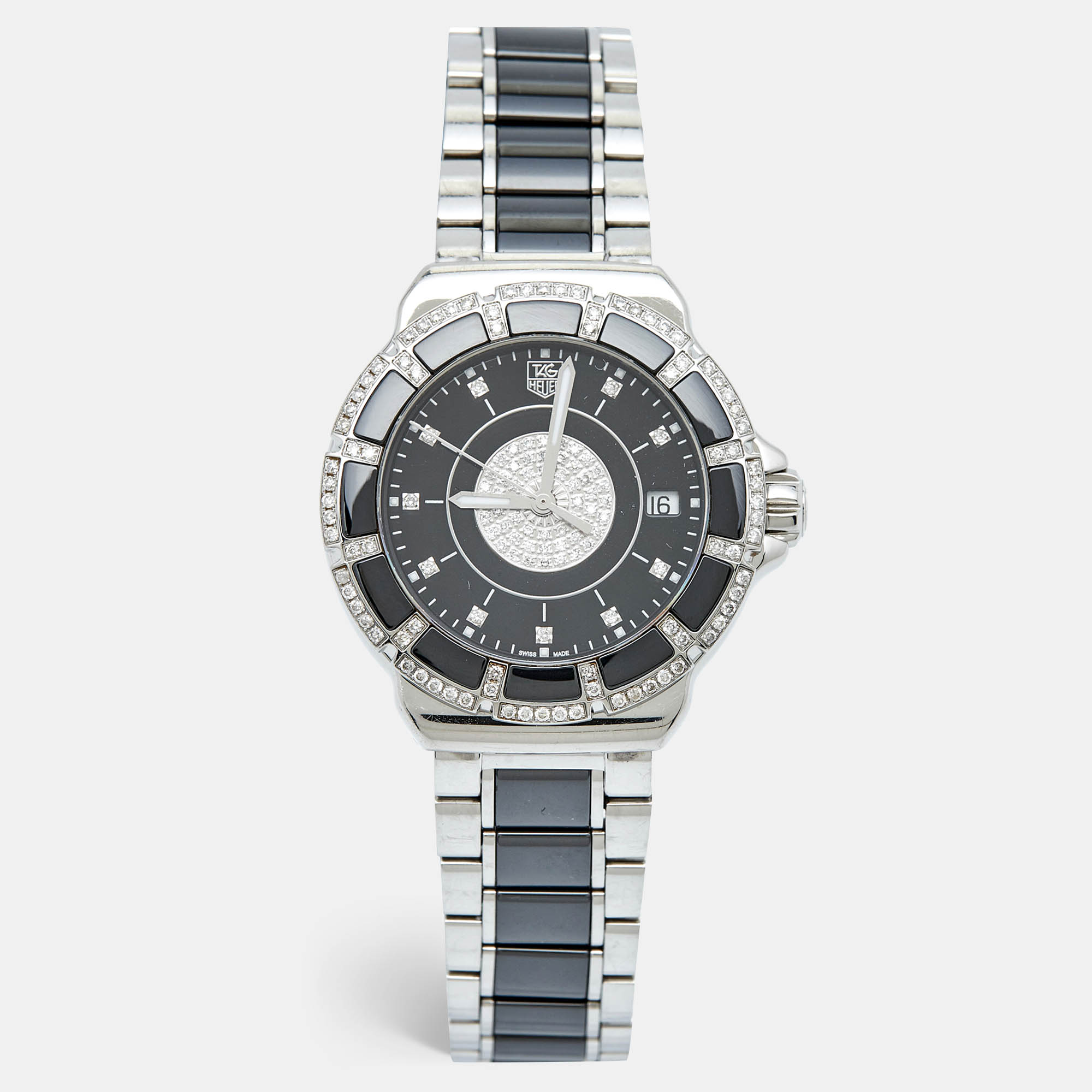Tag heuer black ceramic diamond stainless steel formula 1 wah1219.ba0859 women's wristwatch 37 mm